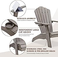 Vista 5 de Psilvam Silla Adirondack de gran tamaño, resistente a la decoloración y sin olor, sillas de madera de polietileno para hoguera con soporte