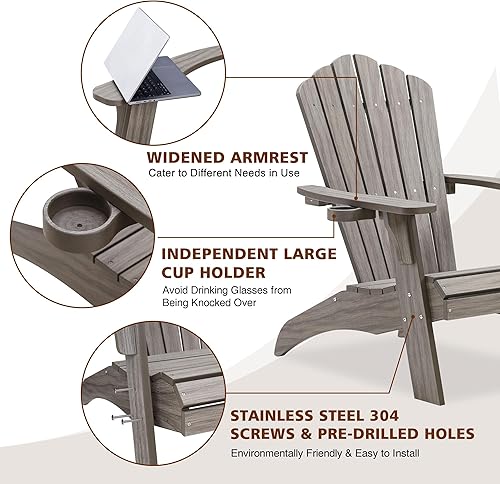 Miniatura 5 de Psilvam Silla Adirondack de gran tamaño, resistente a la decoloración y sin olor, sillas para hoguera de madera de polietileno con soporte para