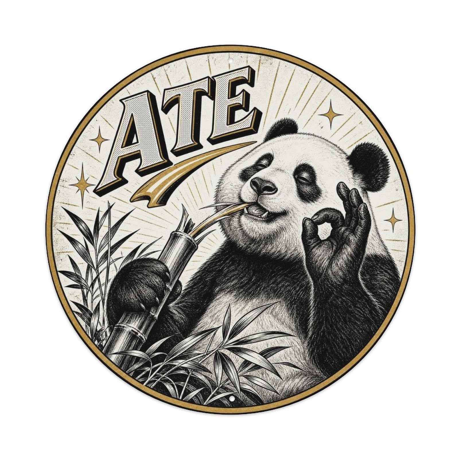 Okngb Style Panda Ate Quirky Animal Sticker Vintage Classic Metal Tin Sign Plaque Wall Decor For Cafe, Man Cave, Club Bar, Office, Home Garden Round Metal Poster 8X8inch