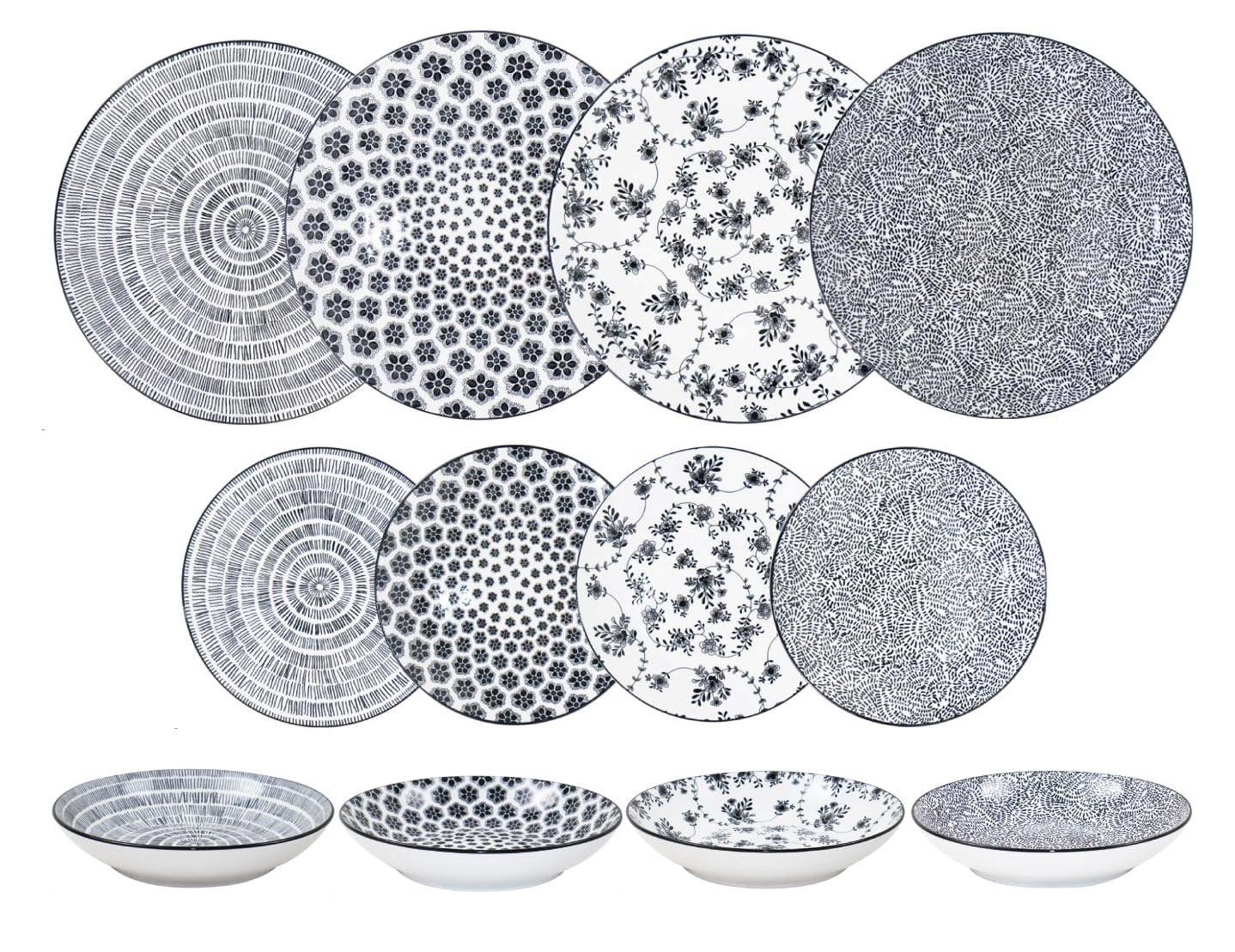 IBILI - 12 Piece Dinnerware Set Harmonia Black, Porcelain Plates for 4 People