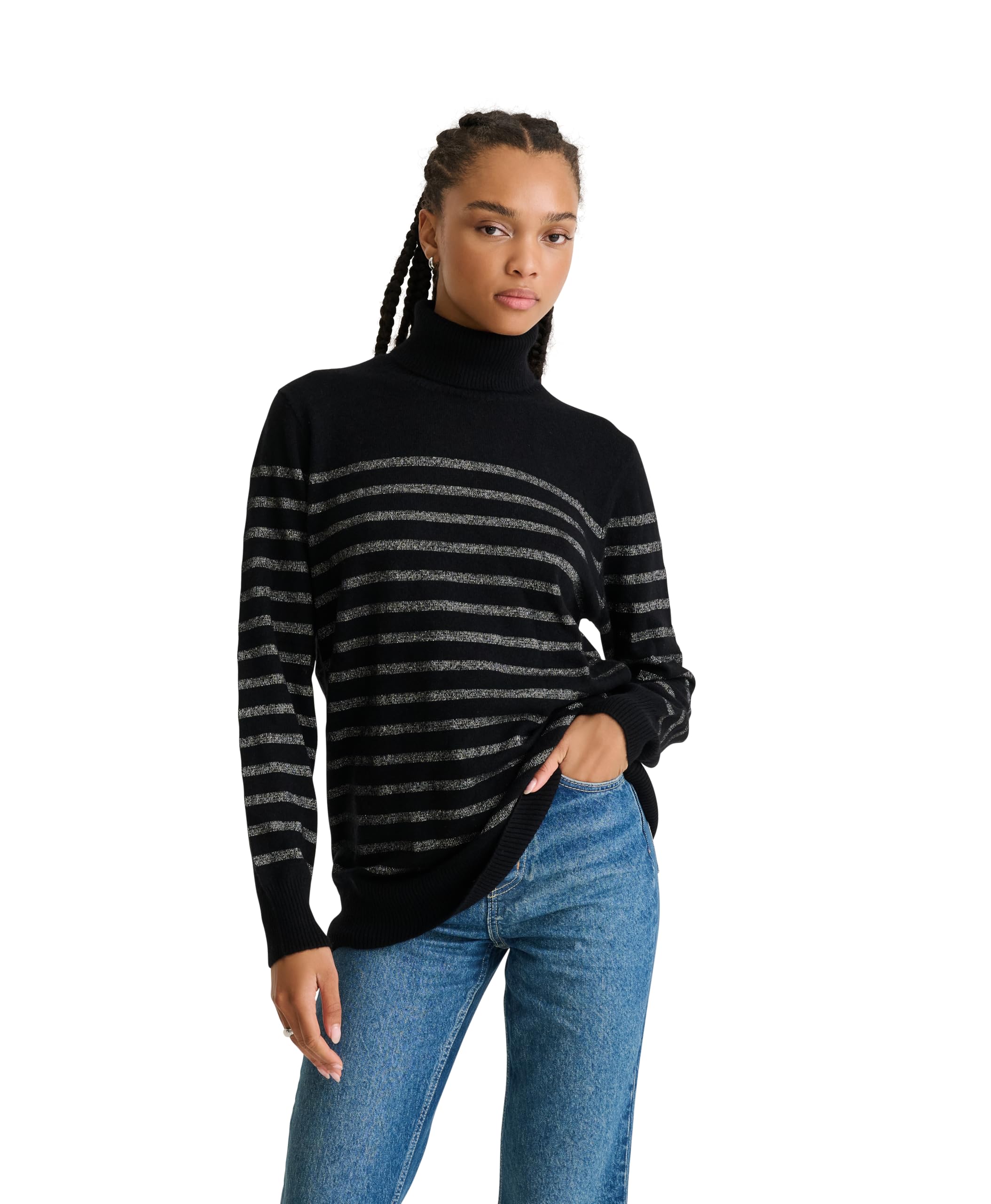 NAADAM Womens Naadam Soft Lurex Stripe Sweater