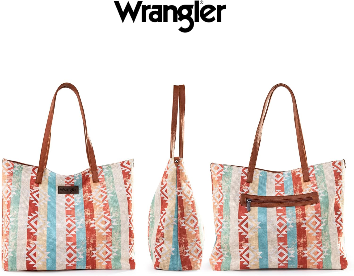 Montana West Wrangler Aztec Print Canvas Tote Bag Large Capacity Shoulder Bag for Work, Travel & Everyday Use