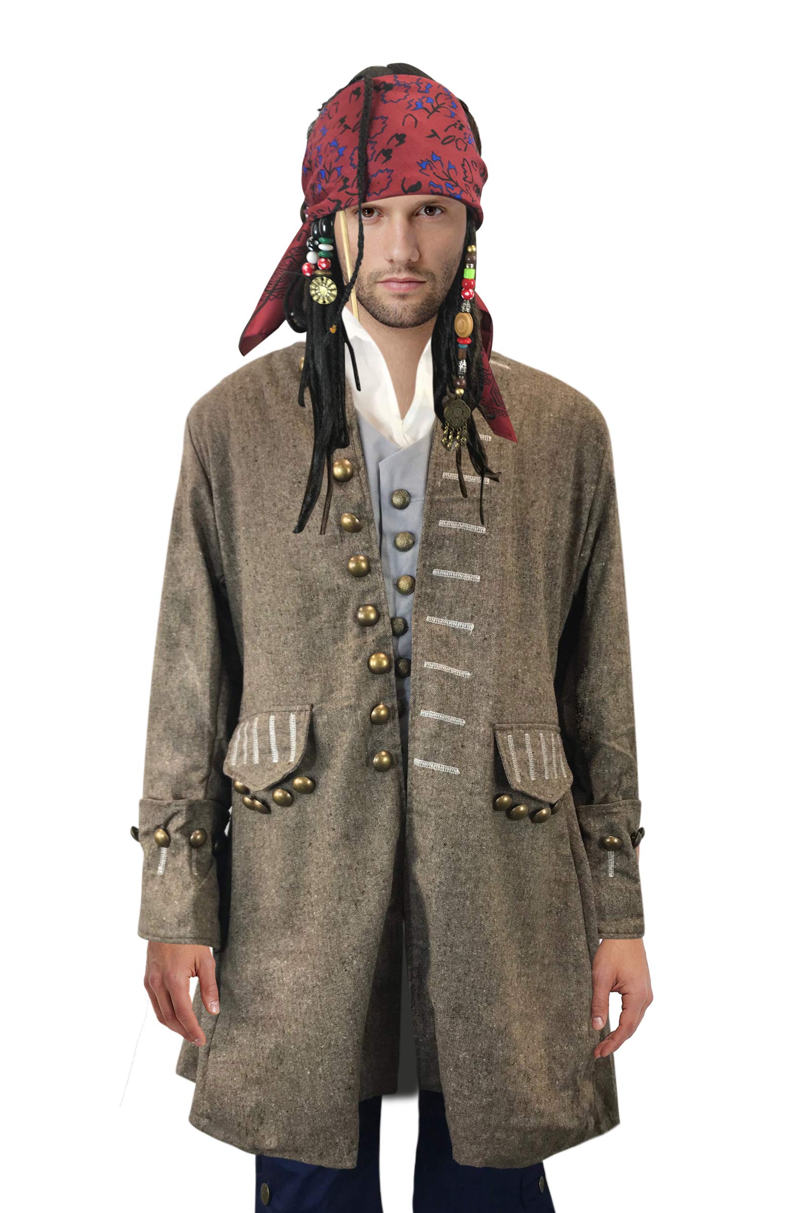 thecostumebase Exact Jack Sparrow Coat Pirate Costume Jacket M/L/XL (L) Brown