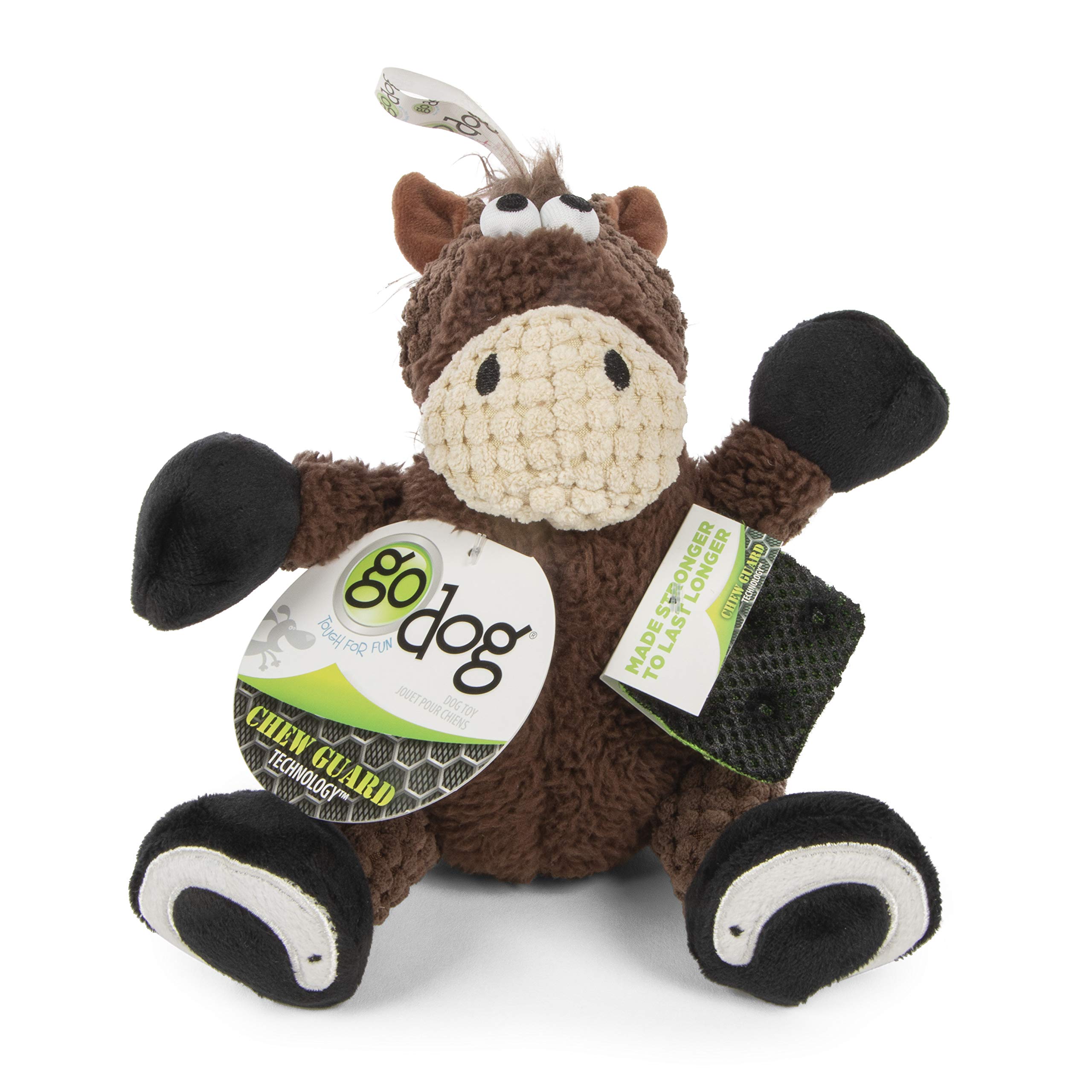 goDogCheckers Sitting Horse Squeaky Plush Dog Toy, Chew Guard Technology - Brown, Small