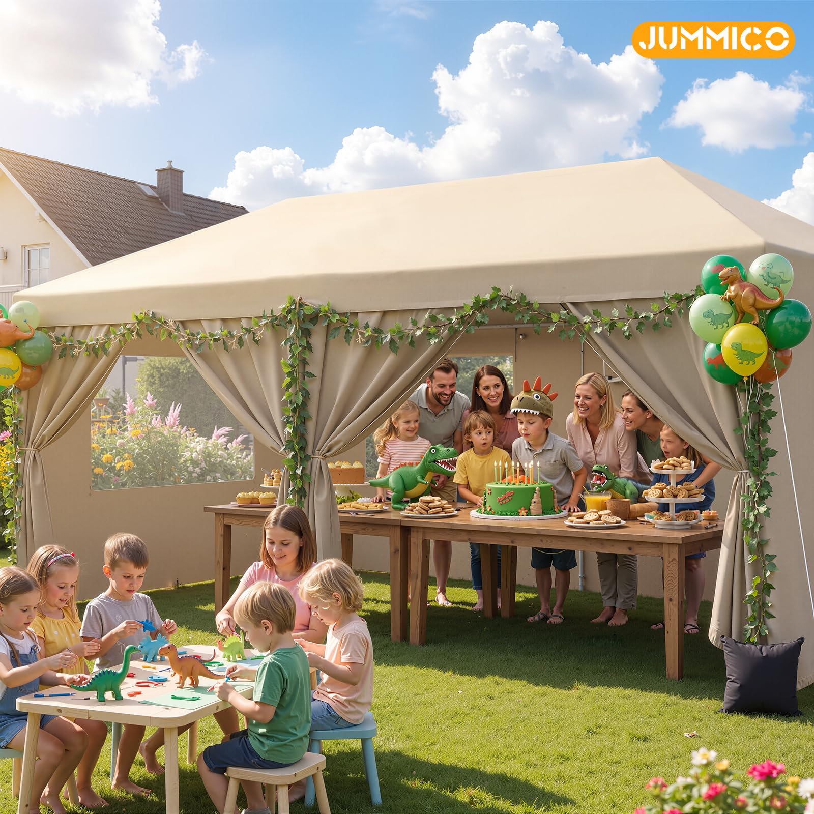 JUMMICO Gazebo 3x6 Pieghevole Impermeabile｜Zanzariera Arieggiata Anti-Insetti｜Robusto, Durevole, Impermeabile e Anti-UV｜Installazione e Rangement Rapidi｜Ideale per Cortile, Campeggio e Altro｜Beige