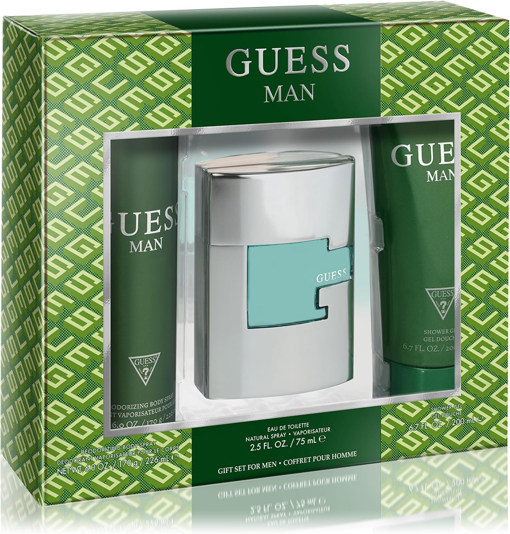 GUESS Man Eau de Toilette 3 Piece Gift Set - Cologne Spray 2.5 Fl. Oz., Deodorizing Body Spray 6.0 Oz., & Shower Gel 6.7 Fl. Oz.