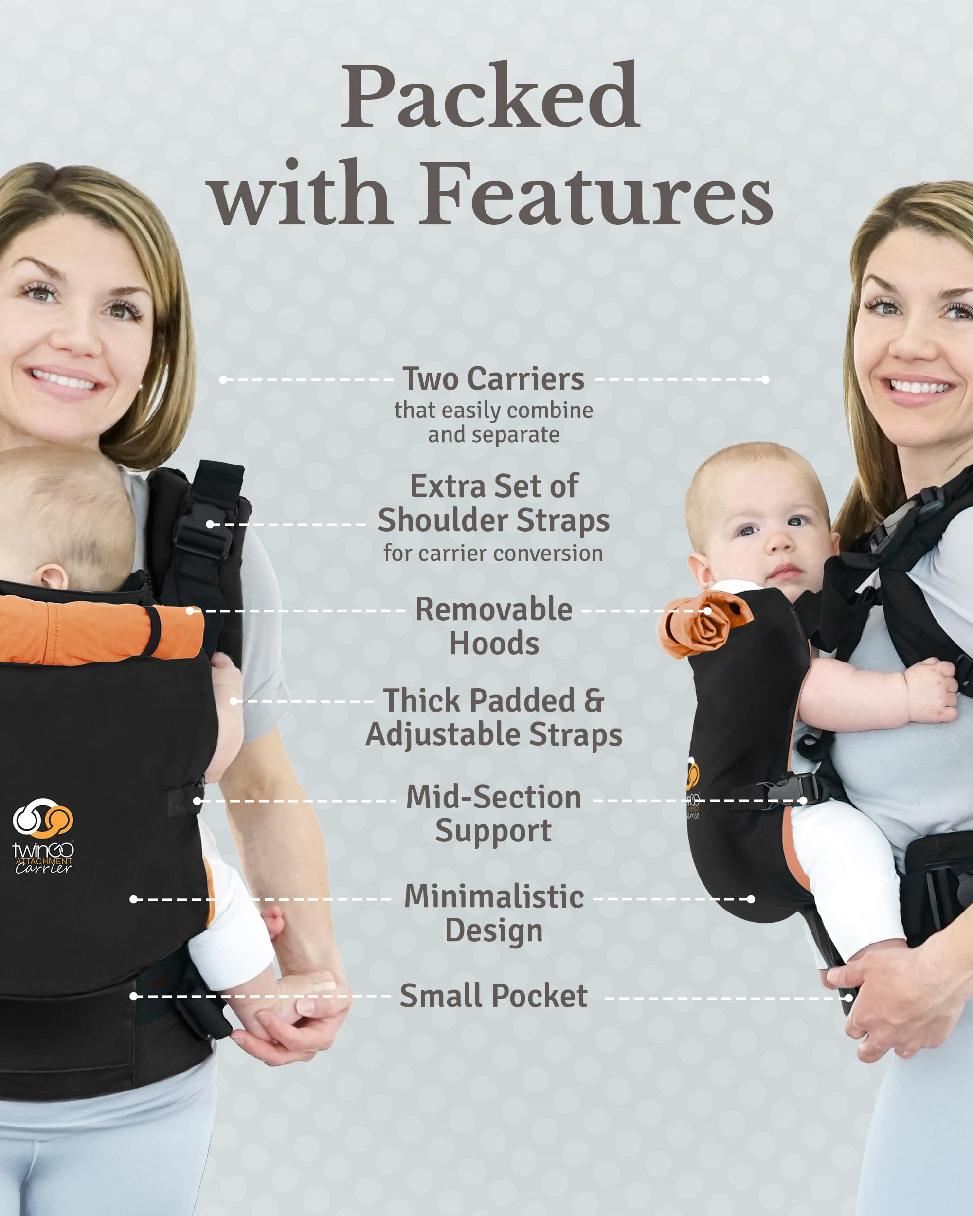 TwinGo Portabebés - Modelo Lite - Negro clásico - Funciona como un portabebés tándem o individual (las correas adicionales se venden por separado). Ajustable para hombres, mujeres, gemelos y bebés de