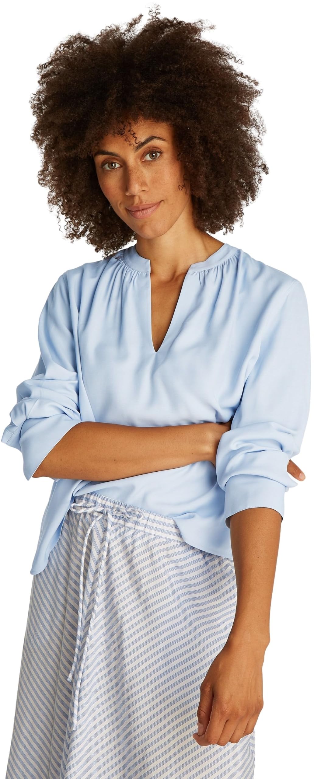Tommy Hilfiger Damen Bluse Soft Viscose mit V-Ausschnitt, Blau (Breezy Blue), 44