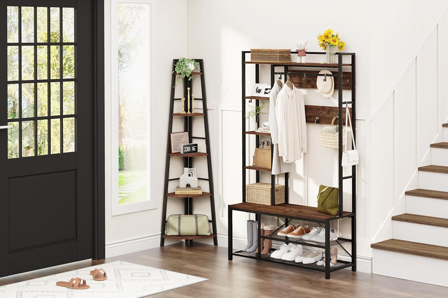 BON AUGURE 5in1 Reversible Hall Tree with Shoe Storage