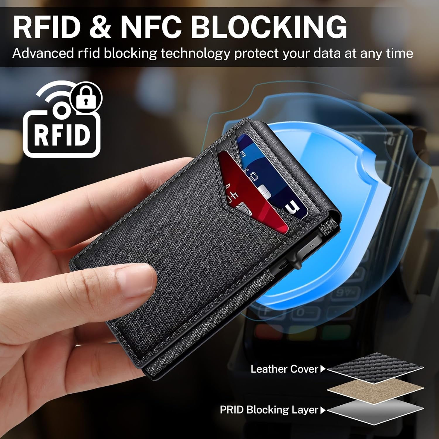 Wallet for Men RFID Wallet with Slim Pop Up Card Holder for 10-12 Cards, Smart Minimalist Credit Card Holder with ID Window, Bifold Wallet for Front Pocket, Christmas Gifts for Men - Image 4