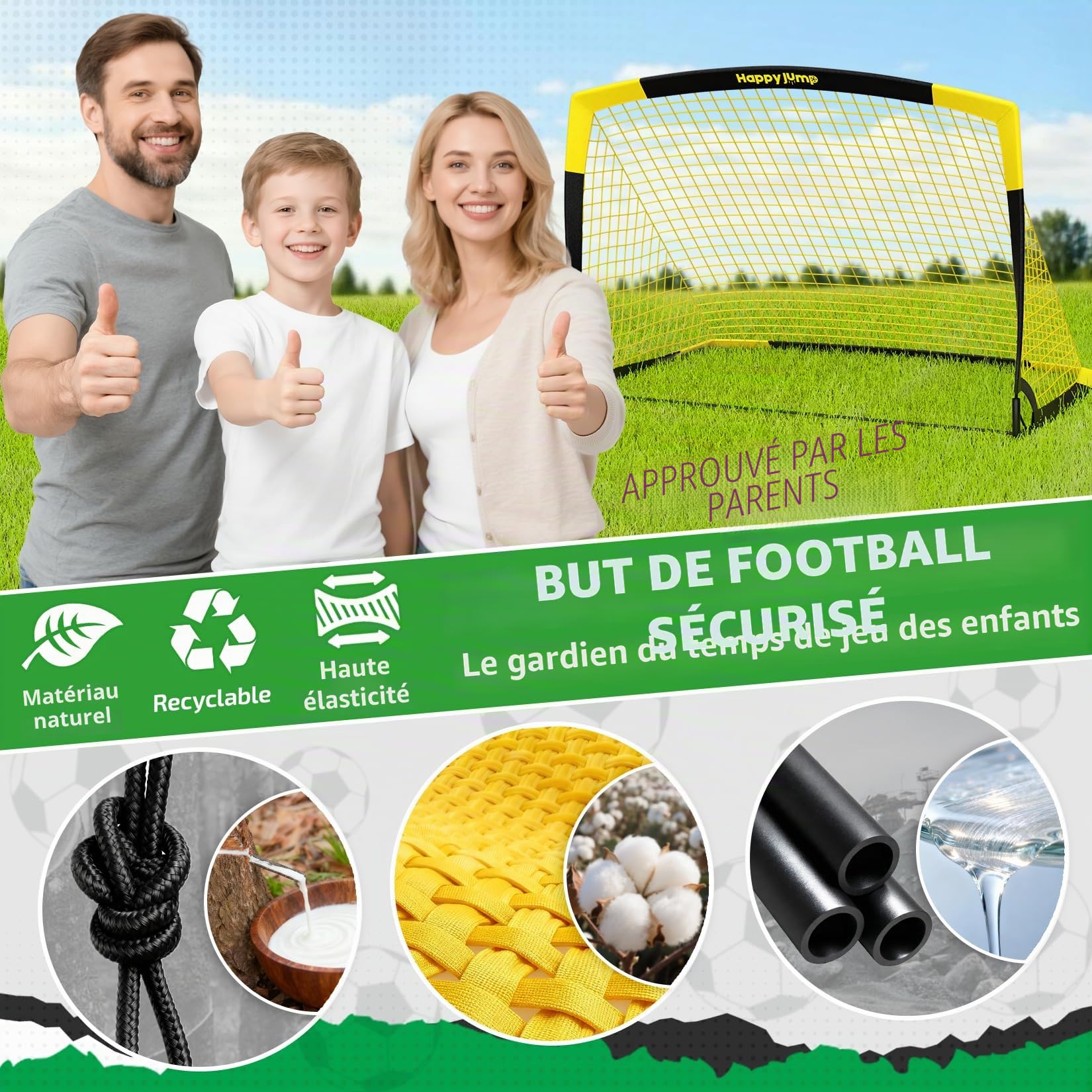 Happy Jump But de Football Pop-Up Pliable 120x90 152x110 213x152 cm Portable Jardin Entraînement