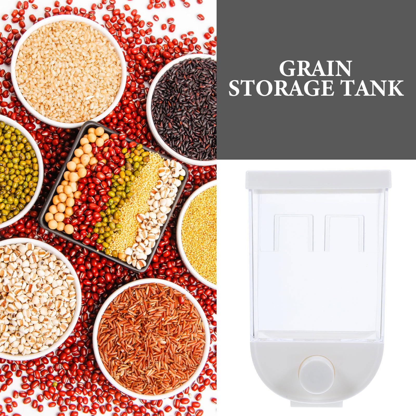 Airtight Cereal Dispenser 1000Ml - Wall Mounted Grain Storage Container with Hanging Design for Dry Food, Easy Portion Control, No Drilling Required