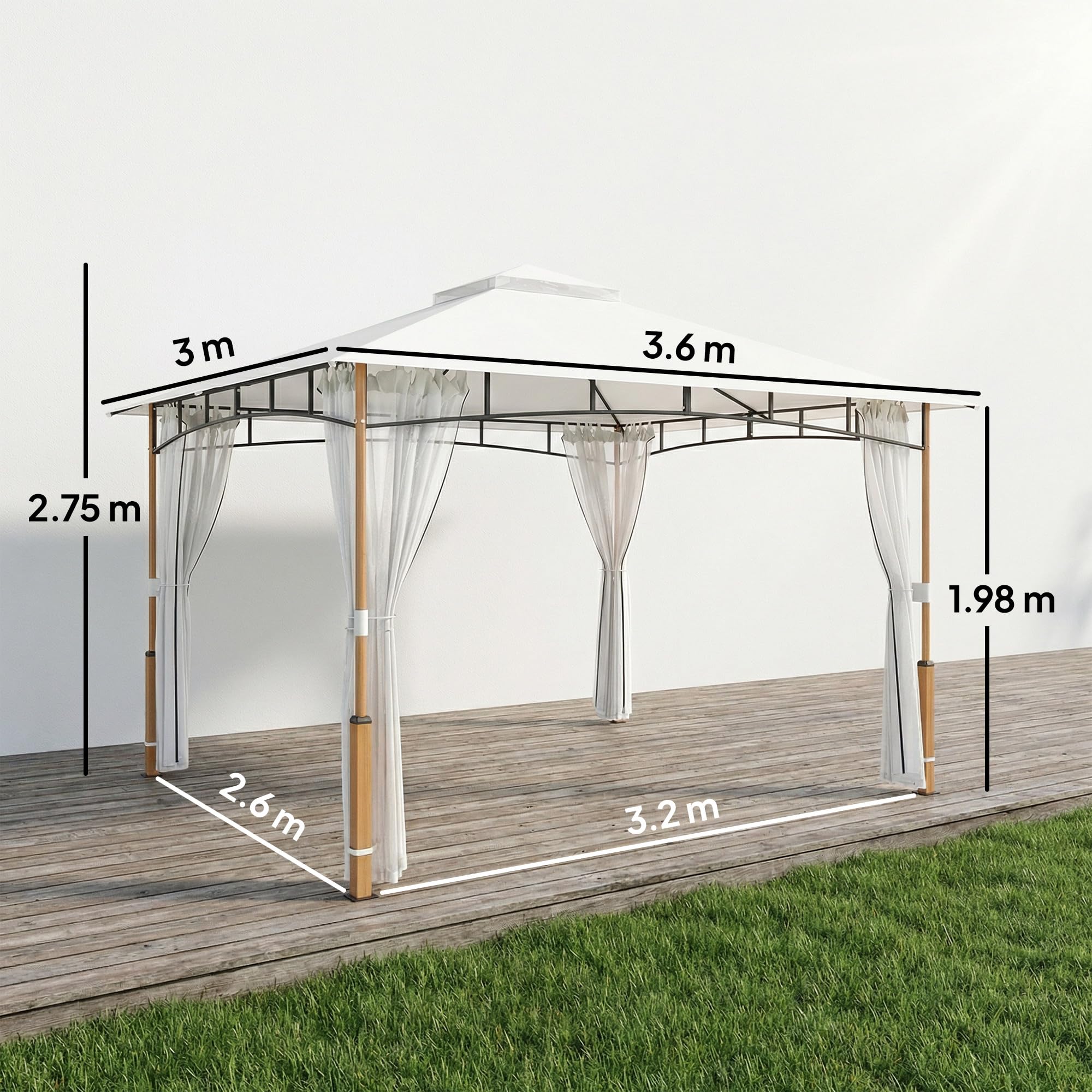 Outsunny Gazebo da Giardino 3x3.6 m Parete Zanzariera Doppio Tetto Crema