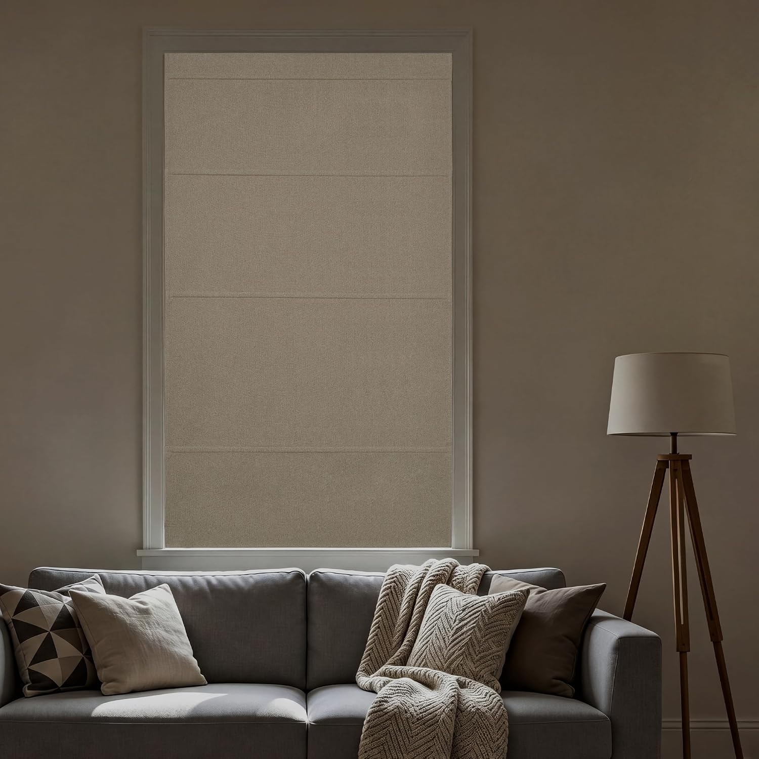 RYB HOME Blackout Roman Shade for Windows, No Drill Cordless Faux Linen Roman Blind, Double-Sided Magnetic Foldable Window Shades for French Doors, Bedroom, Bathroom, Taupe, W26 x H64, 1 Panel