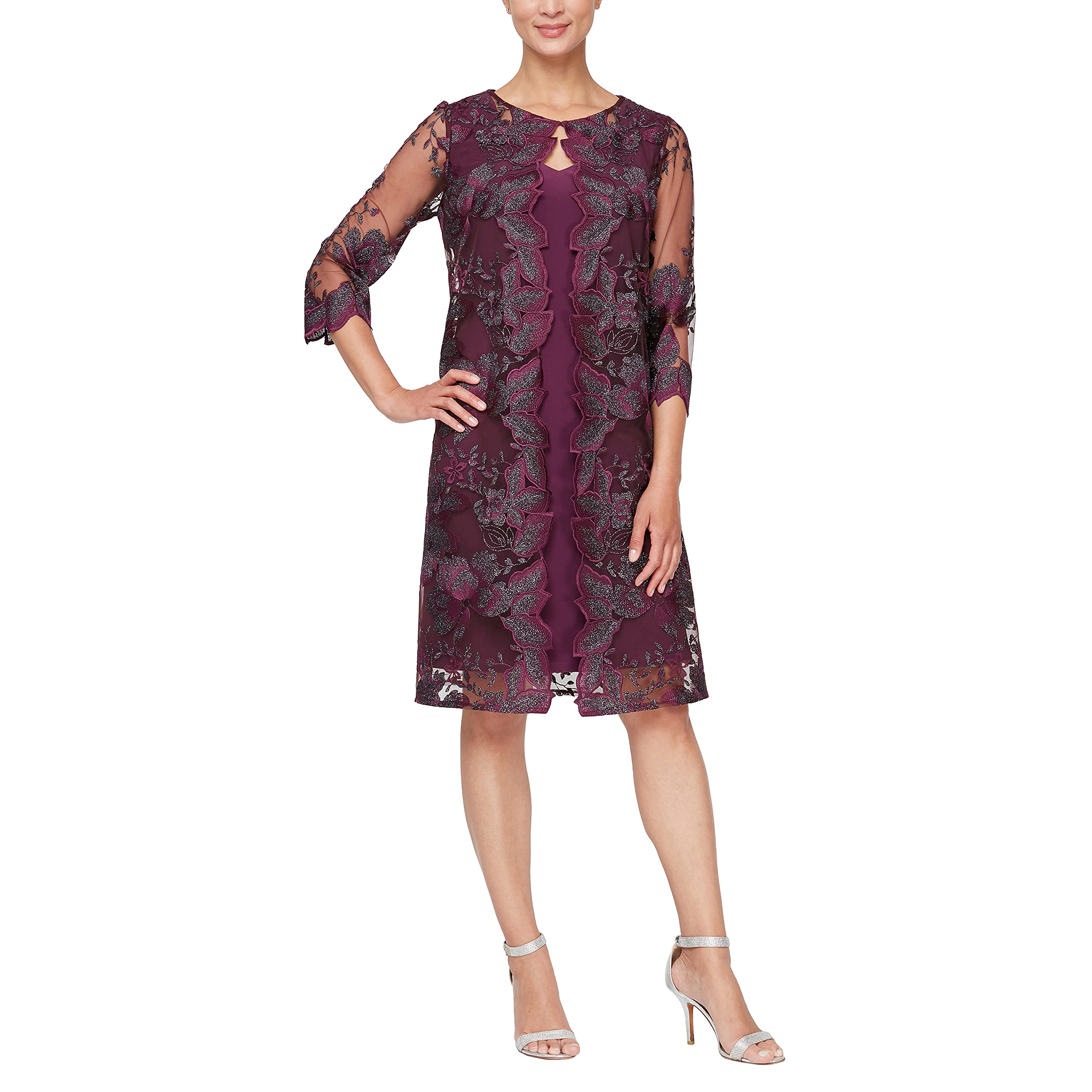 Alex Evenings Women's Midi Scoop Neck Shift Dress with Jacket (Petite and Regular)