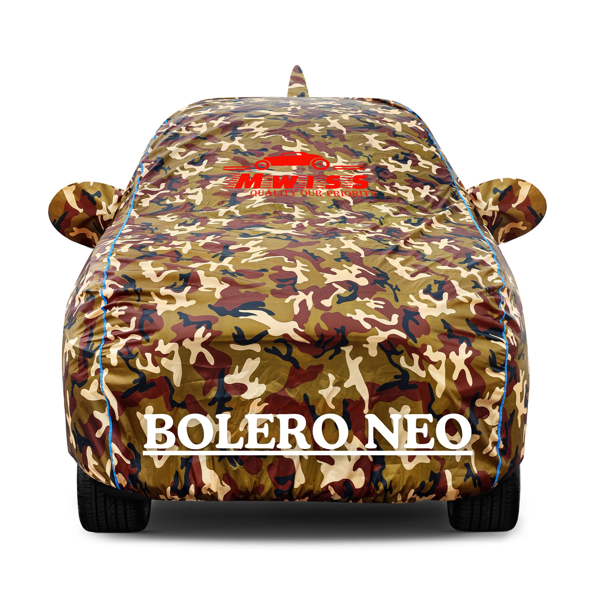 MWISS Waterproof Car Cover for Mahindra Bolero Neo | Dustproof, UV & Scratch Resistant Soft Cotton Lining | Triple Stitched, Mirror Pockets & Elastic Hem | Jungle