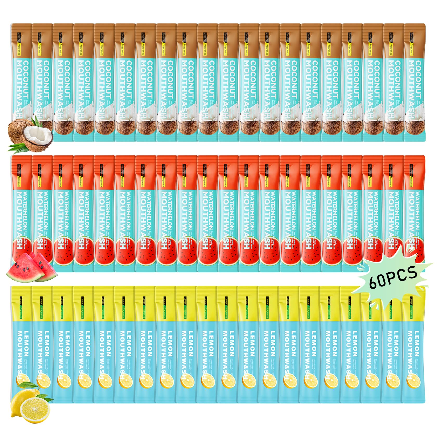 3 Flavors Mini Mouthwash Travel Size, Portable Individual Travel Mouth Wash for Fresh Breath, Refreshing Long Lasting Gentle Oral Care Mouthwash Packs(Pack of 60) Set C