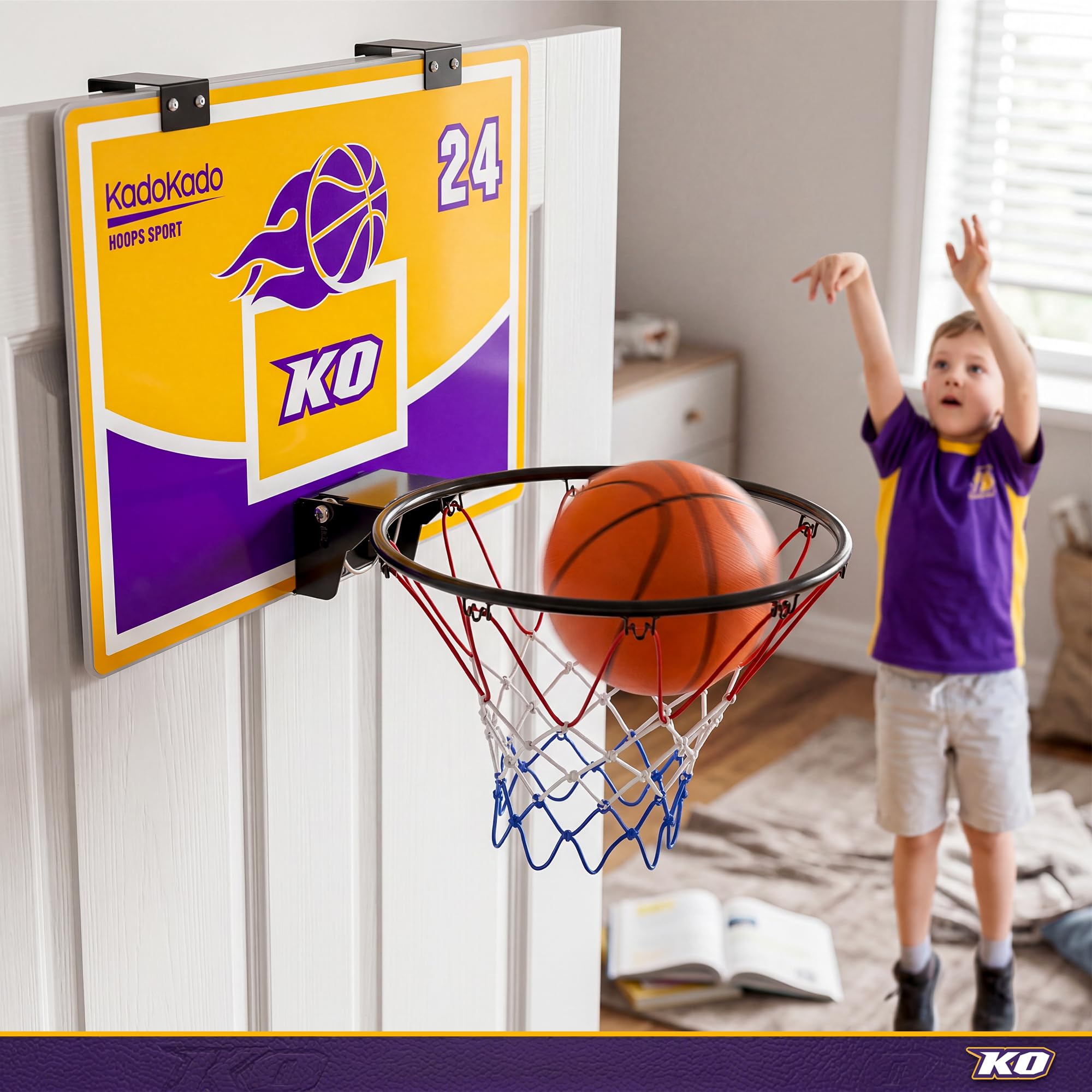 Panier de Basket Interieur Mini Panier Basket Enfant pour Chambre Mural avec 2 Ballons Panneau Repliable Coffret, Cadeau Anniversaire Jeu de Basket Jouet Garçons Fille