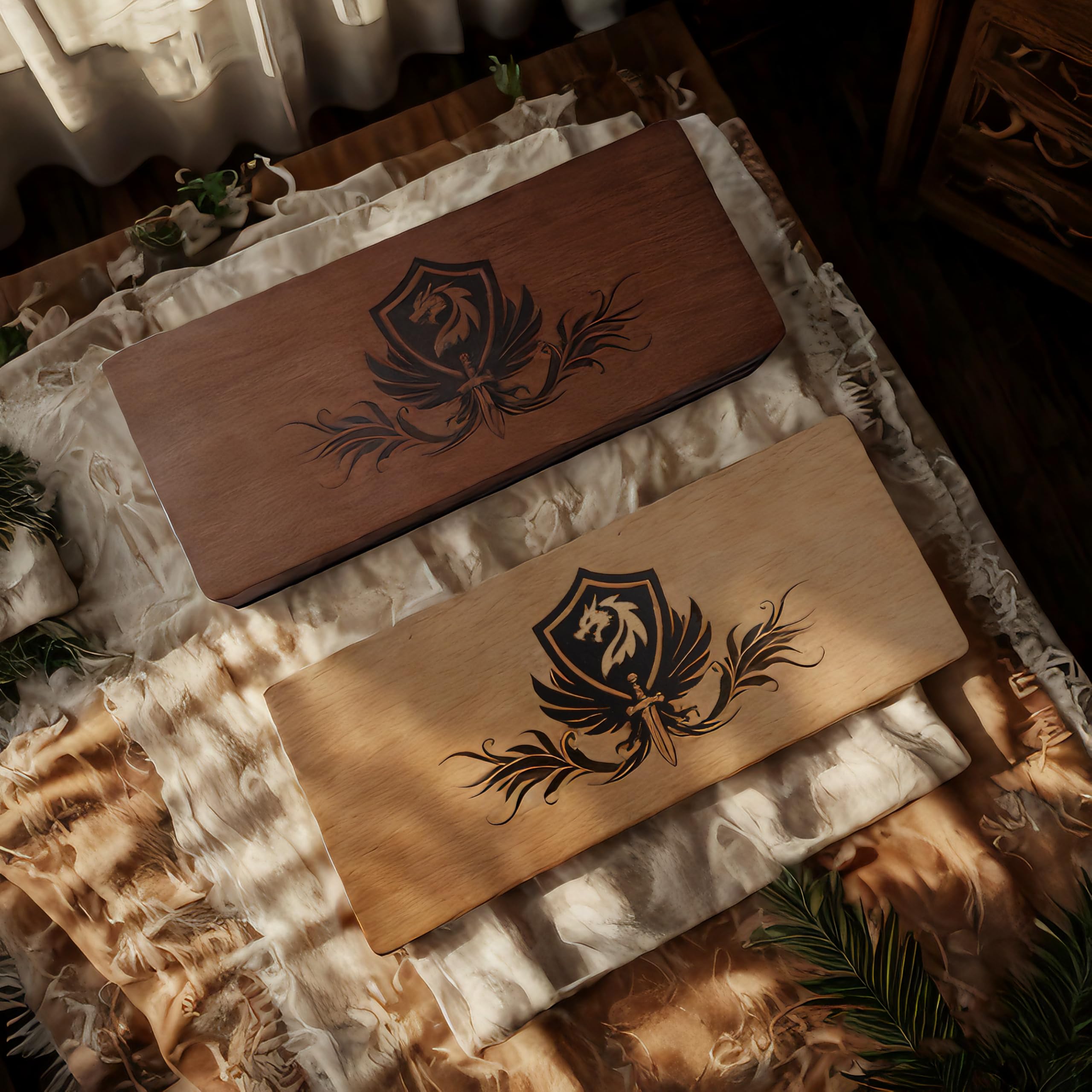 Würfelbox Holz Dice Box DND Würfelbrett 24x10 cm Würfelunterlage mit Würfelteller Würfelschale und Vorratsbehälter ideal für Dungeon and Dragon(D&D)
