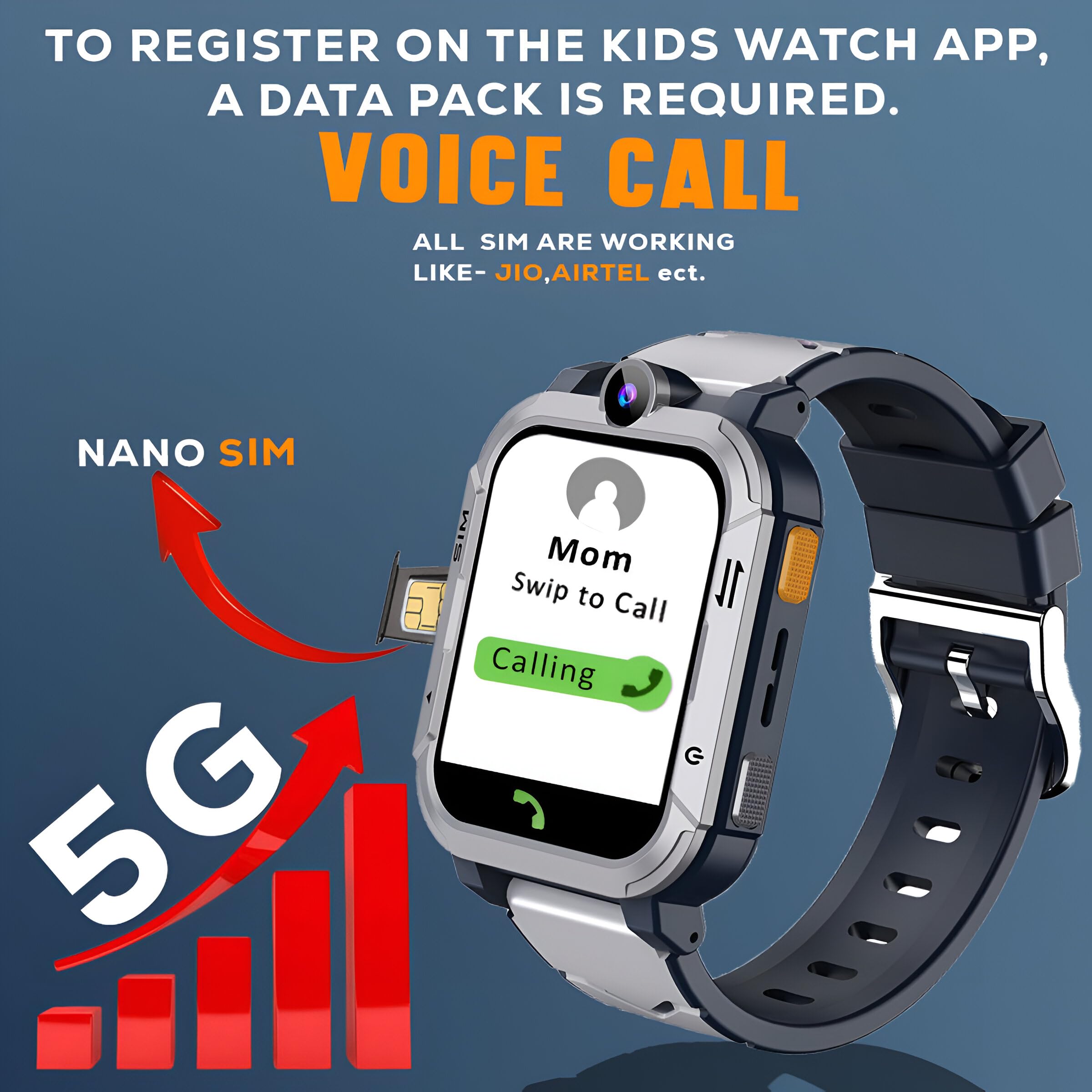 GameSir Musk 5G 5G/4G Kids Smart Watch with GPS Tracker, SIM Calling, Face Unlock, Video Calls, SOS Alerts, IP67 Waterproof, 800mAh Battery, Voice Chat, Live Location (Grey) 2