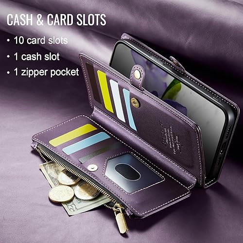 Miniatura 8 de Defencase Funda para iPhone 15 Pro Max, bloqueo RFID, funda tipo cartera para iPhone 15 Pro Max para mujeres y hombres, con tarjetero y cremallera,