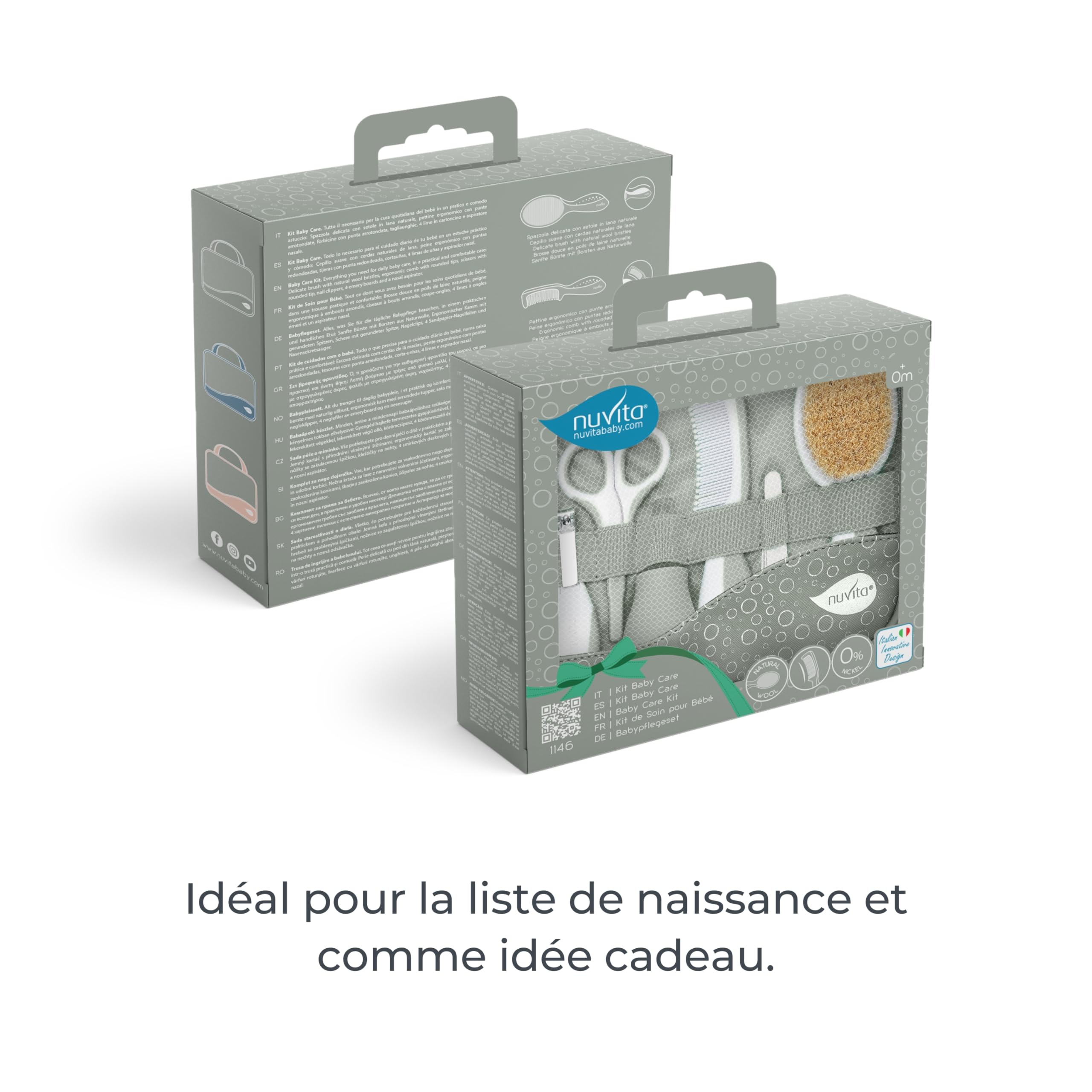 Nuvita 1146 | Ensemble Complet de Soins pour bébé | Trousse de Bain | Beauté pour bébé | Ciseaux à Ongles et Cheveux | Idéal pour la Maternelle et Les Voyages | sans BPA | Sage Green