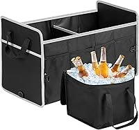 Vista 11 de Organizador de maletero de automóvil con bolsa enfriadora individual, 2 compartimentos, almacenamiento plegable para automóvil SUV (rosa)