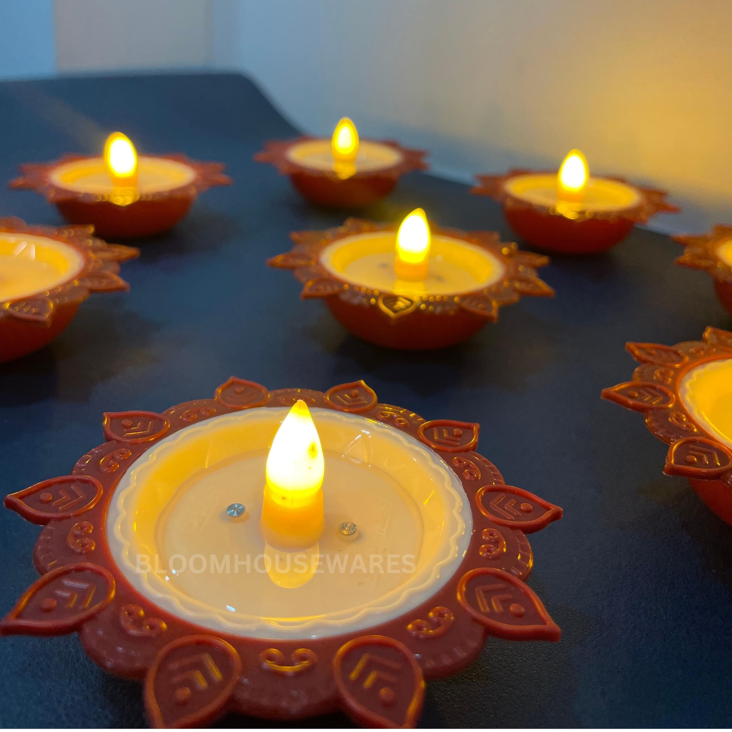 BLOOMHOUSEWARES Lotus Water Sensor Led Light Diyas | Flameless & Smokeless Warm Ambient Tea Light Candles for Diwali, New Year Home/Mandir Decoration (Brown) - Plastic, Pack of 06 (B0CM27LNW7) Amazon Price History, Amazon Price Tracker