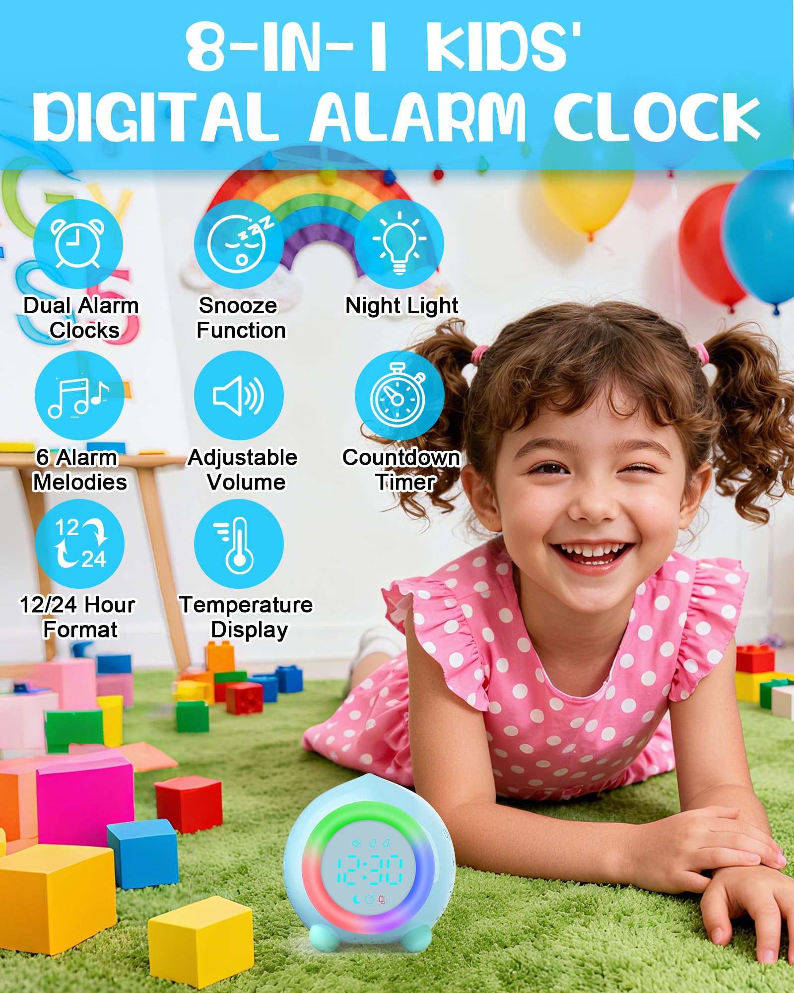 Edillas Réveil Enfant Digital Football Pêche Veilleuse Double Alarme Snooze 6 Sonneries