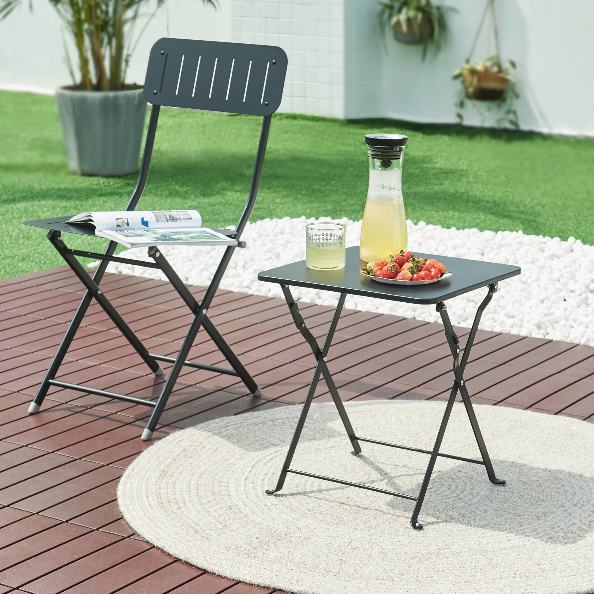 [en.casa] Tavolino Pieghevole da Giardino con Piano Quadrato Tavolo Richiudibile da Campeggio da Esterno Interno 45 x 40 x 40 cm in Acciaio - Nero