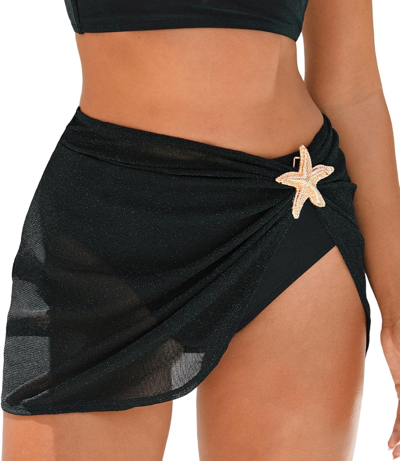 CUPSHE Women's High Waisted Bikini Bottom with Shiny Sarong Swim Skirt Swimsuit Full Coverage Modest Swim Bottom