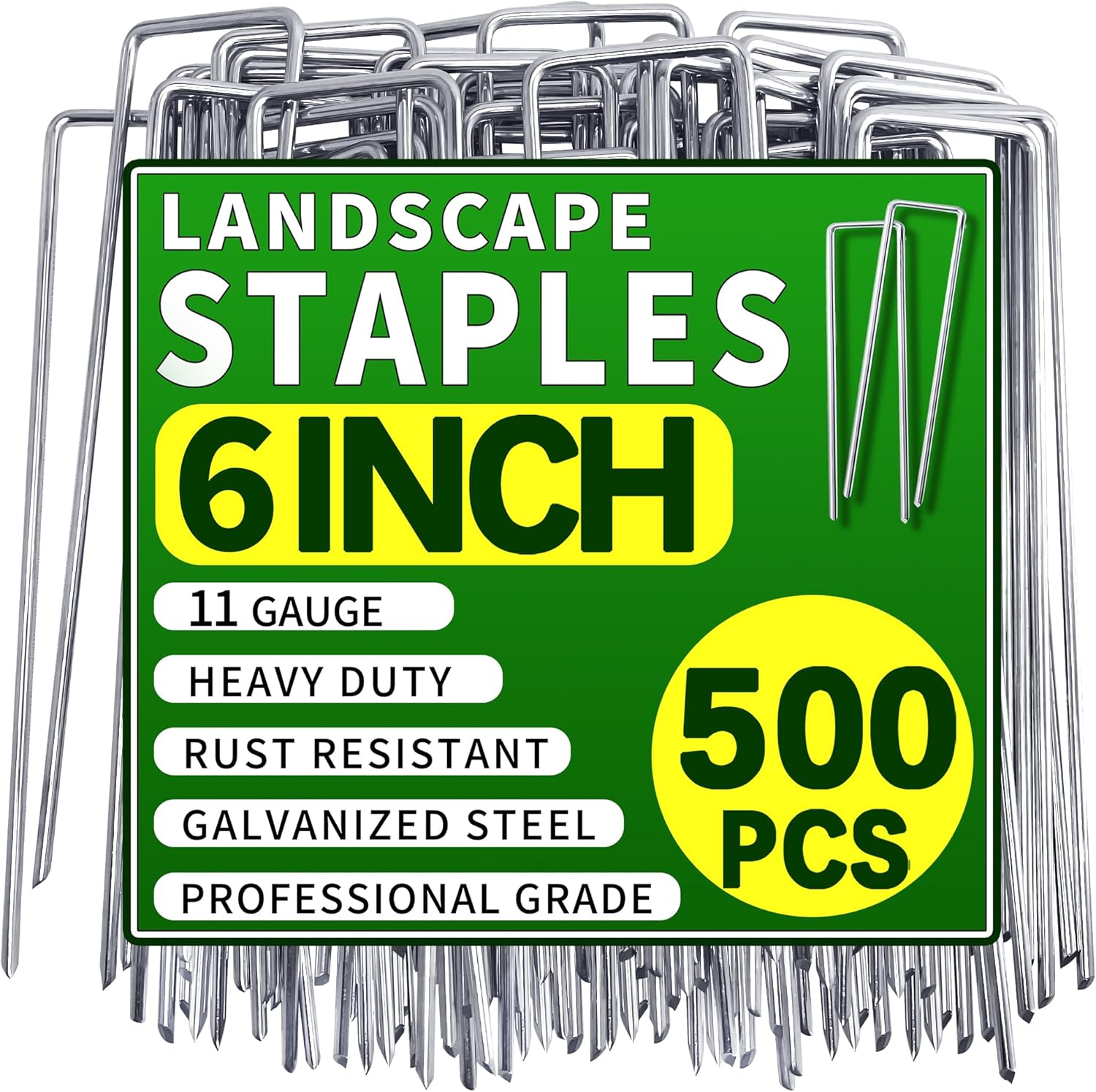 500 Pack Landscape Staples 6 Inch Garden Stakes Galvanized Garden Staples Pins Anti-Rust Ground Stakes for Weed Barrier, Irrigation Tubing, Landscaping Fabric, Yard Lawn