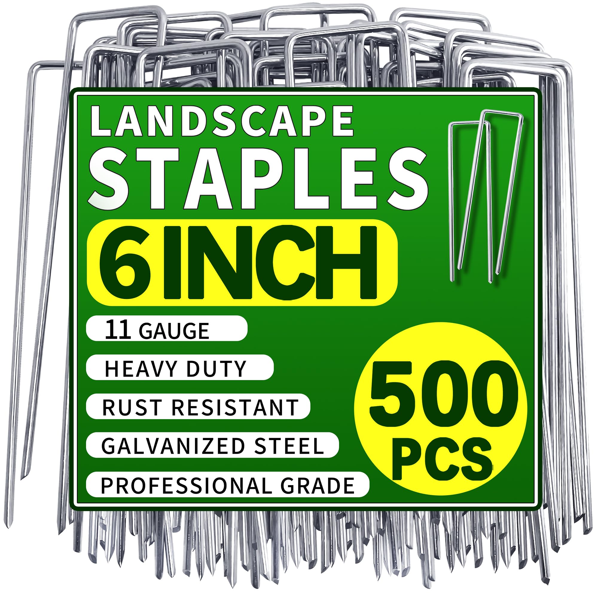 Confezione da 500 picchetti da giardino zincati da 15,2 cm, picchetti antiruggine per barriera contro erbacce, tubi per irrigazione, tessuto paesaggistico, prato da cortile