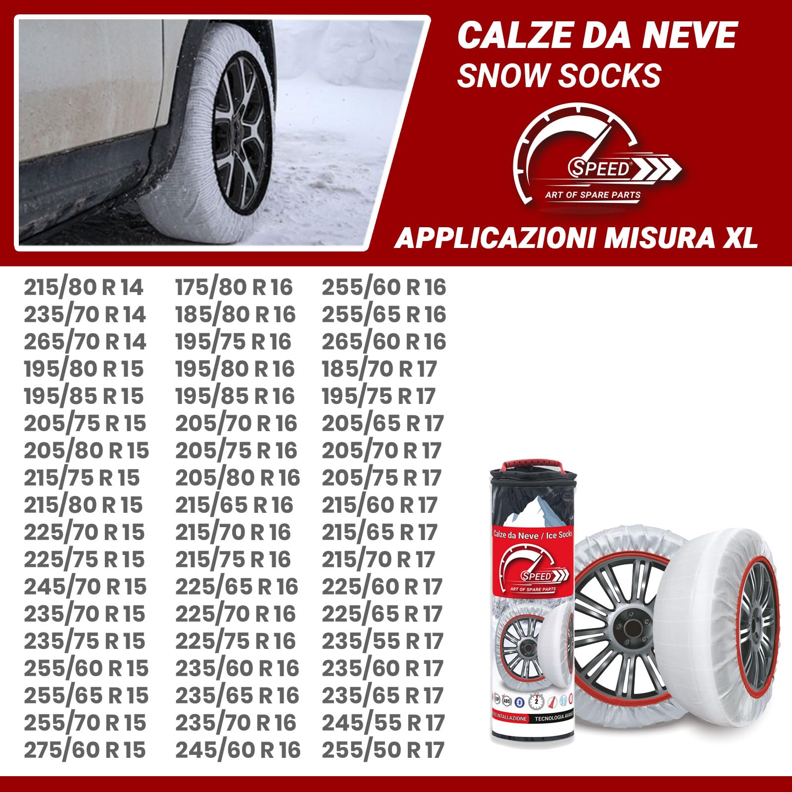 Speed Calze da Neve OMOLOGATE EN 16662-1 per Pneumatici GOMME 215/65 R 16