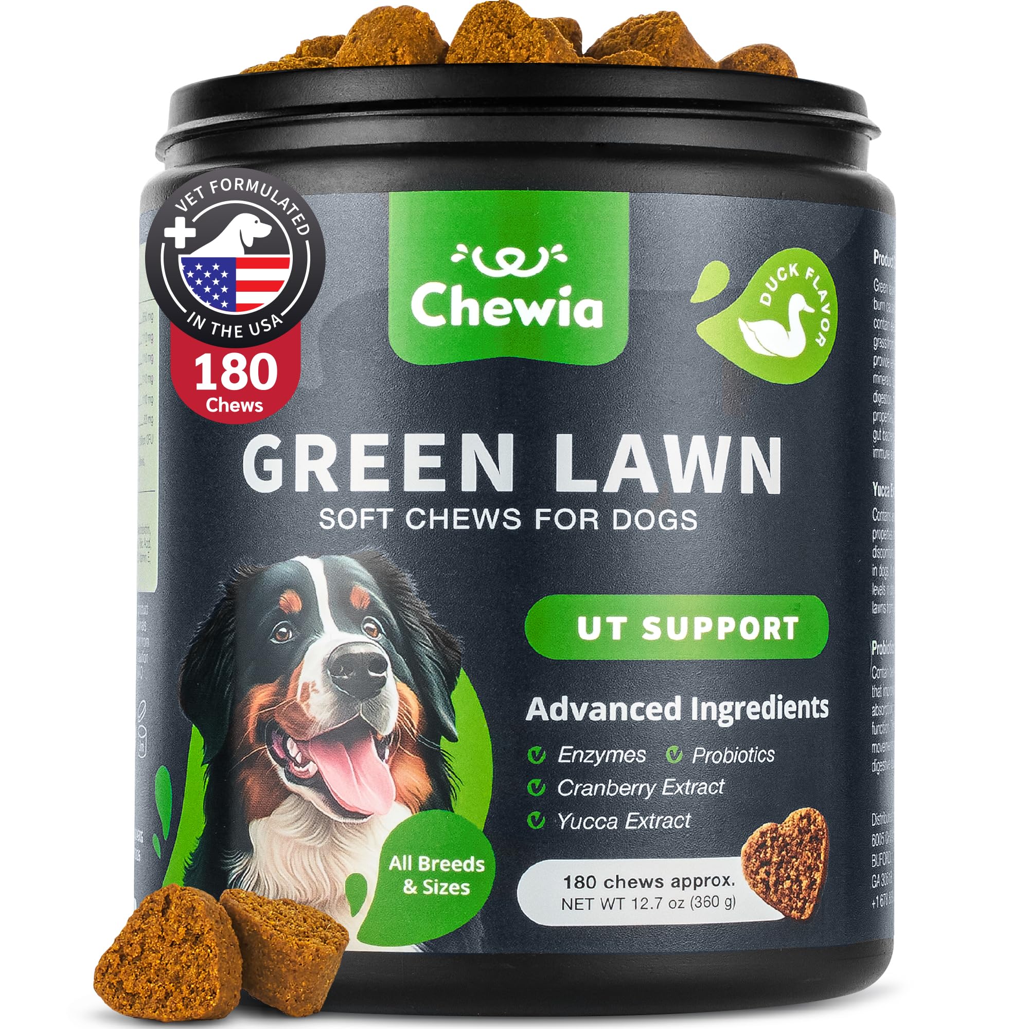 Grass Burn Spot Chews for Dogs - Urine Neutralizer for Lawn - Pee Lawn Spot Saver Caused by Urine - Probiotics, Enzymes & Multivitamins - Grass Saver Soft Treats for Canine Digestive and UTI Support