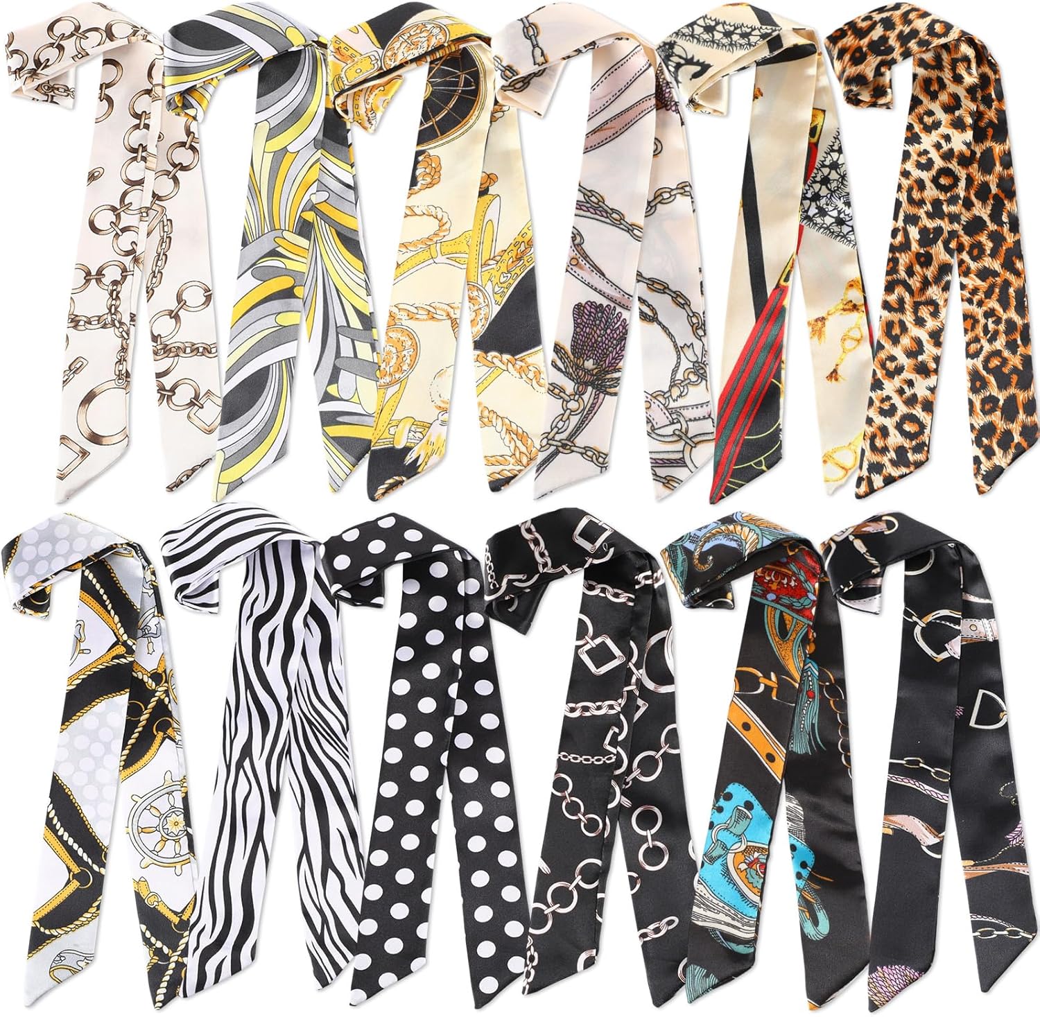 Handepo 12 Pcs Women Handbag Head Scarf Hair Purse Scarf Handle Ribbon Satin Head Neckerchief Silk Headband Charm for Gifts