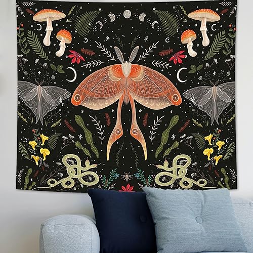 Miniatura 3 de Tapiz de plantas, tapiz de polilla, decoración estética de habitación, tapiz de fase lunar natural, tapiz para colgar en la pared, tapiz floral