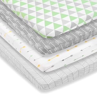 Pack n Play Sheets – Premium Pack and Play Sheets 4 Pack – 100% Super Soft Jersey Knit Cotton Playard Mattress Sheets – Portable Playpen Fitted Play Yard Mini Crib Sheet for Boy & Girl (24 x 38 x 5)