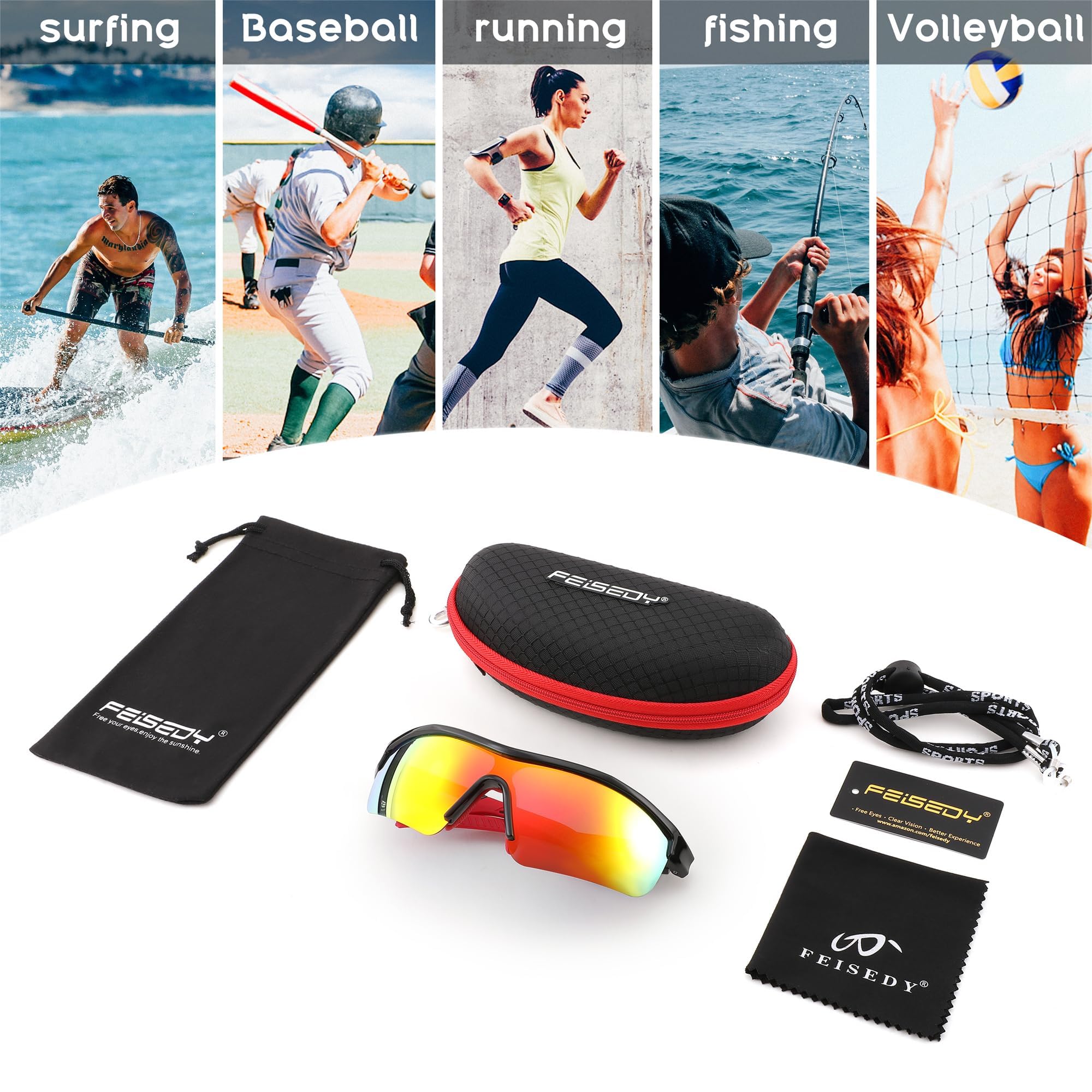 FEISEDY 2 Stück Sport Sonnenbrille Polarisierte UV400 (Kind + Erwachsen) B2372+B2454