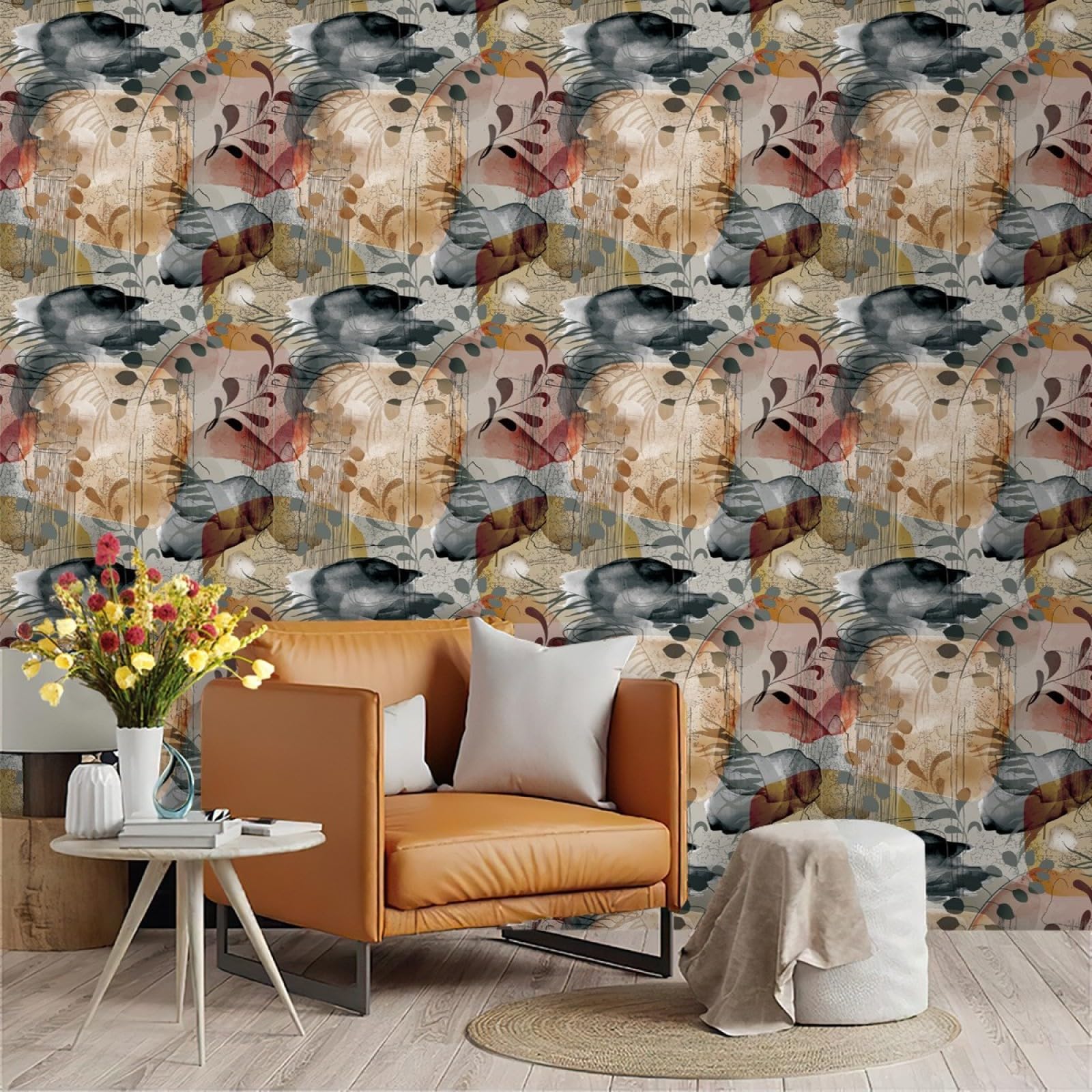 Zahhyg Grey/Yellow Wallpaper Peel And Stick Self Adhesive Wallpaper For Living Room Waterproof Vinyl, Art Deco Thicken Sticky Back Plastic Removable