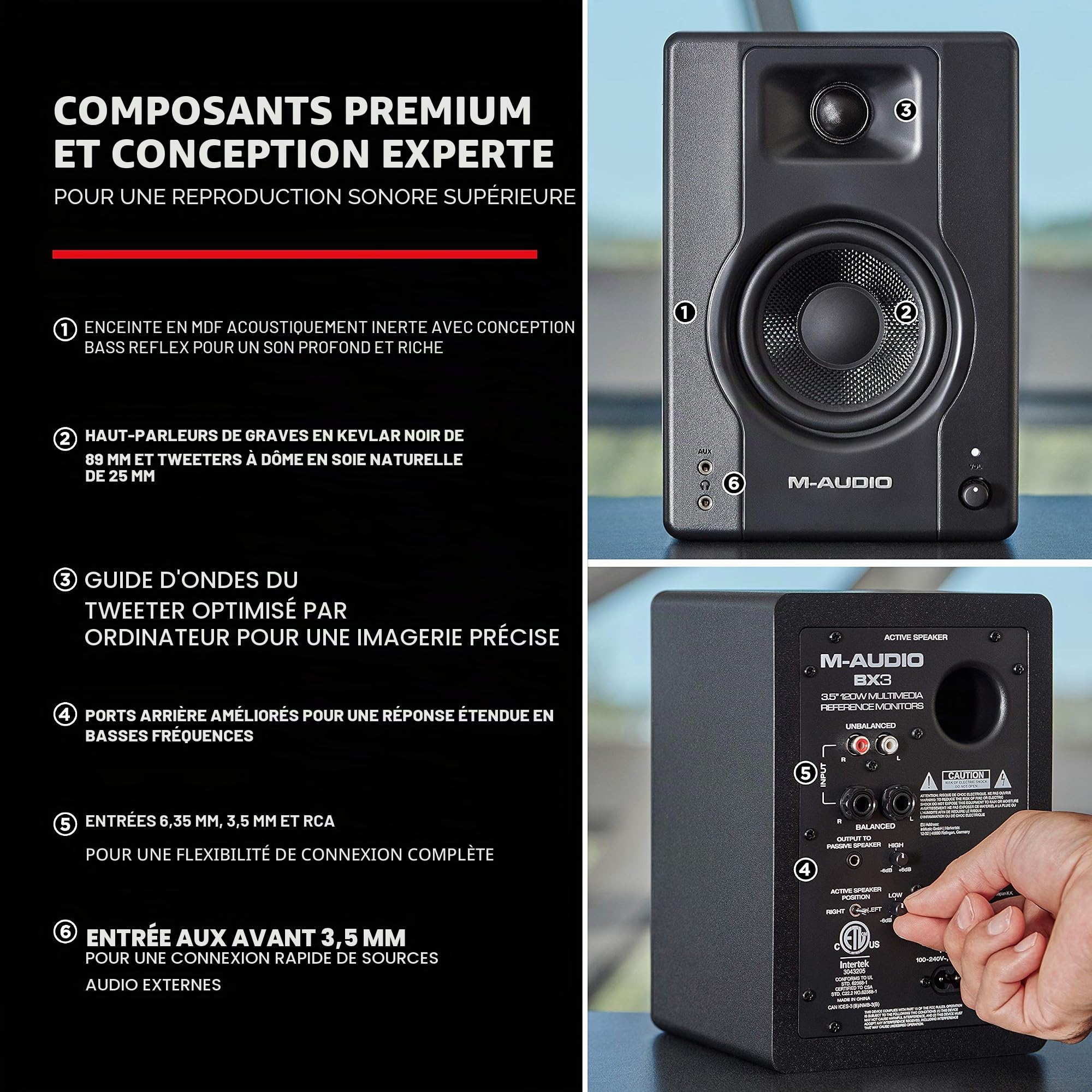 M-Audio Pack d’Enregistrement, Streaming et Podcasting – M-Track Solo Interface Audio USB, Enceintes BX3 120W ainsi que suite de logiciels inclus