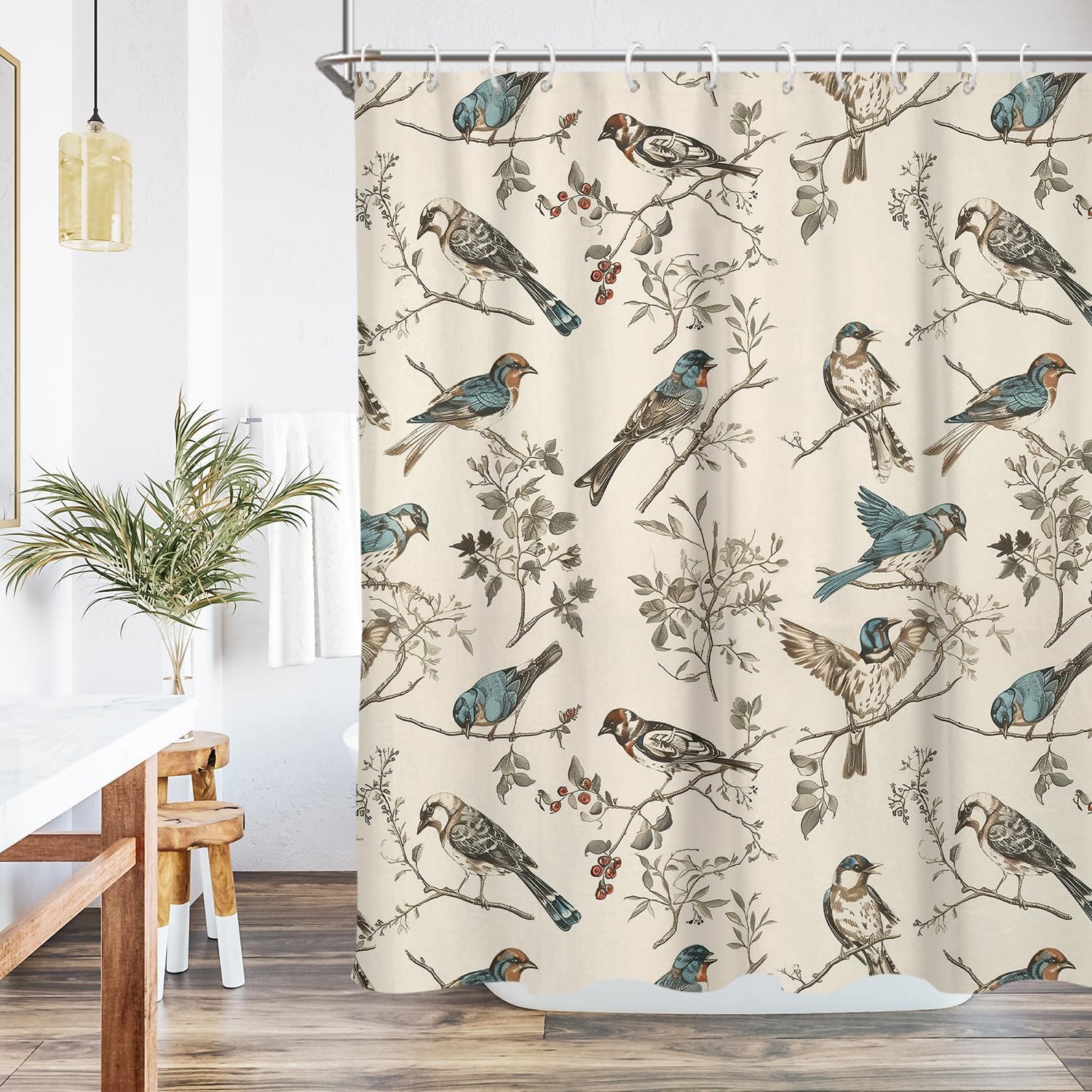EGLGCC Floral Vintage Shower Curtain Standard Bird Farmhouse Beige Flower Cute Cream Retro Rustic Country Boho Botanical Antique 72x72 Inch Fabric