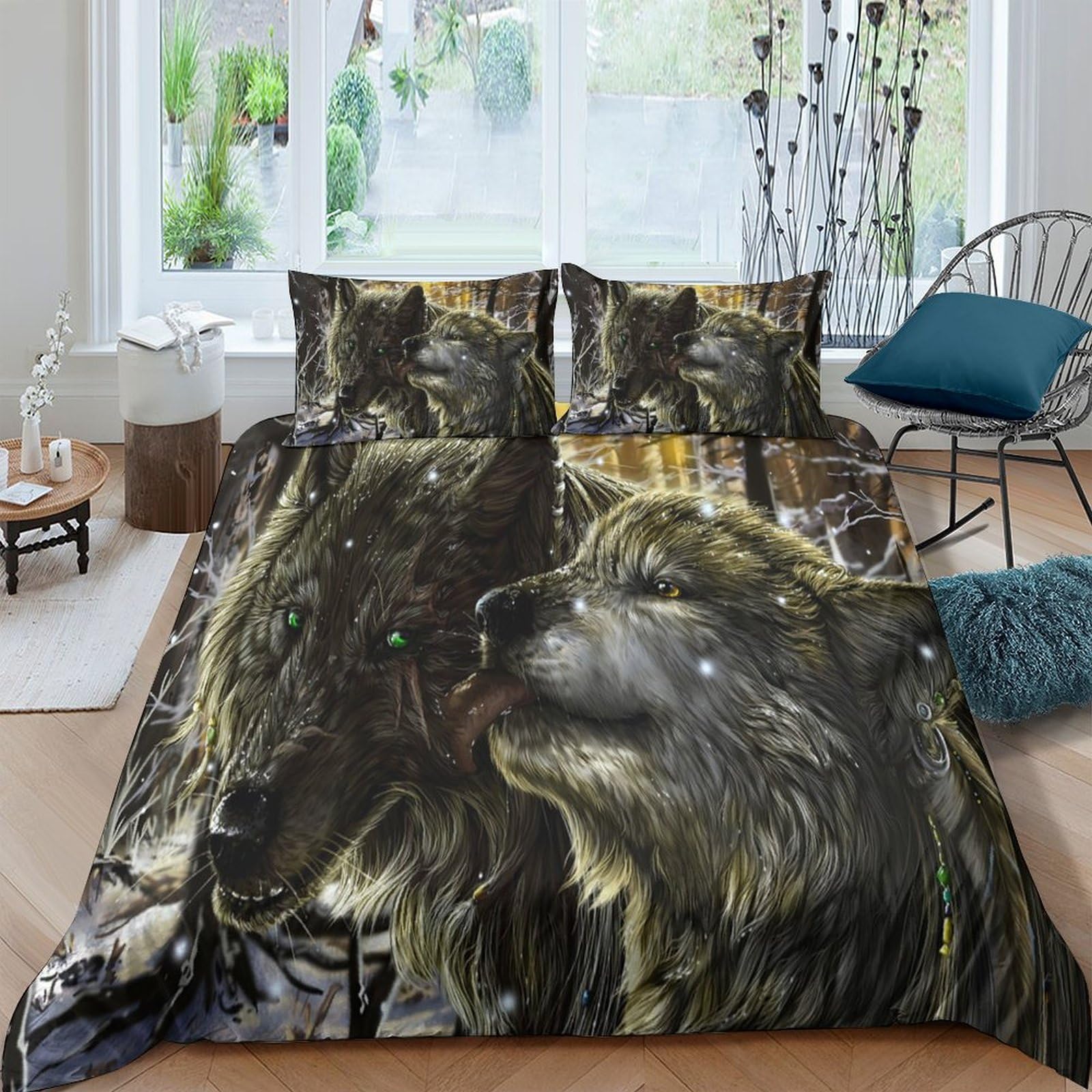 Ctjqhvkz Style-9 3D Printed Wolf Forest Fitted Sheet Microfiber Soft Non Slip Bed Cover For Bedroom Dorm Mattress Decor Single（135X200cm）