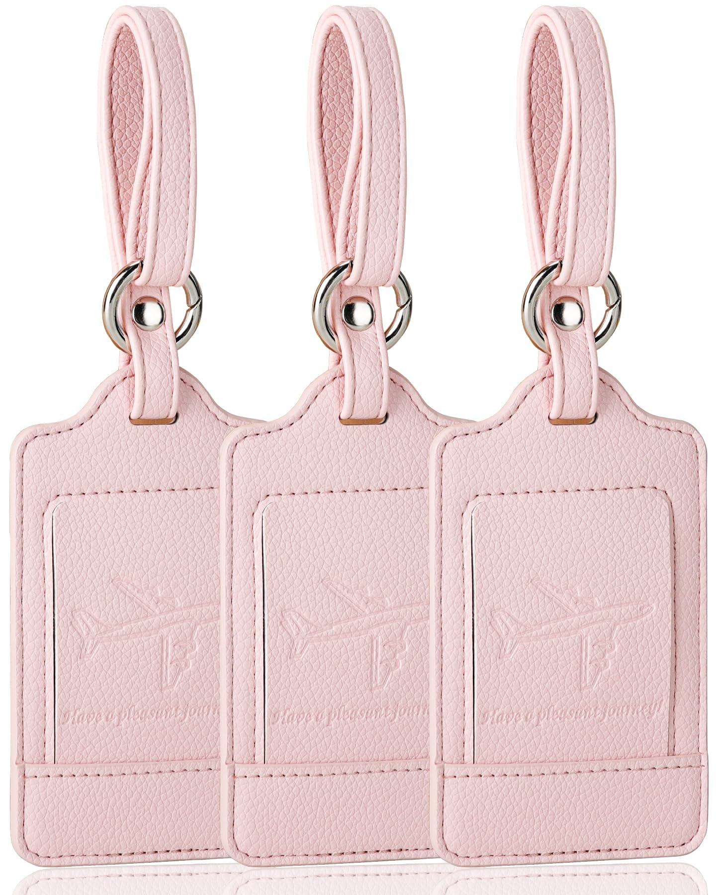 Teskyer Luggage Tags, 3 Pack Premium PU Leather Luggage Tags for Suitcases, Privacy Protection Travel Bag Tags, Lichee Light Pink