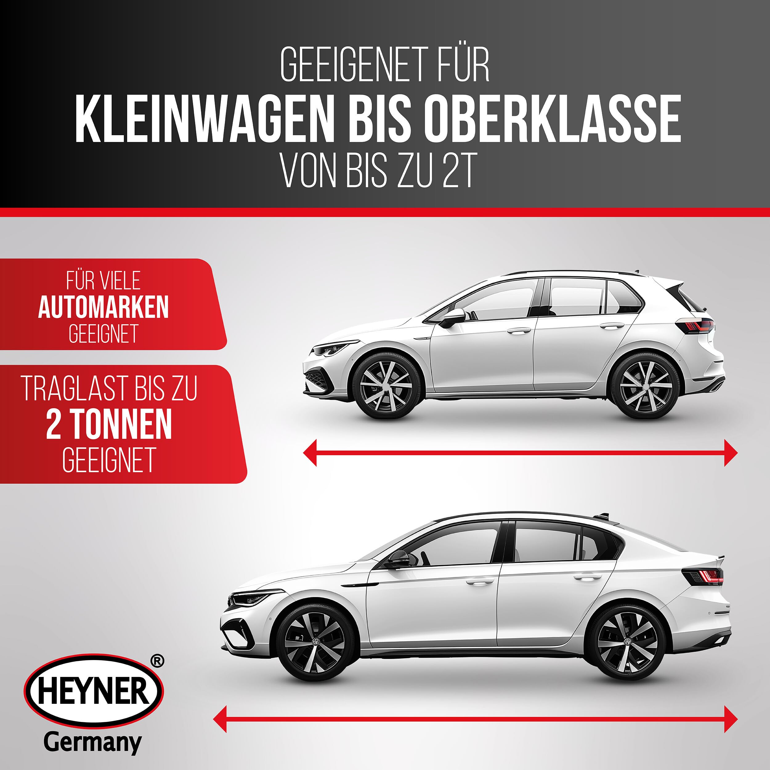HEYNER® Scherenwagenheber 2 t für VW Transporter T6 (2015, FL 2019) – runder Sattel, 360° Gummiauflage mit Schlitz, Hub 125–470 mm, 17 mm Ratsche & Drehknauf, Standfuß 30×8 cm, bis −50 °C