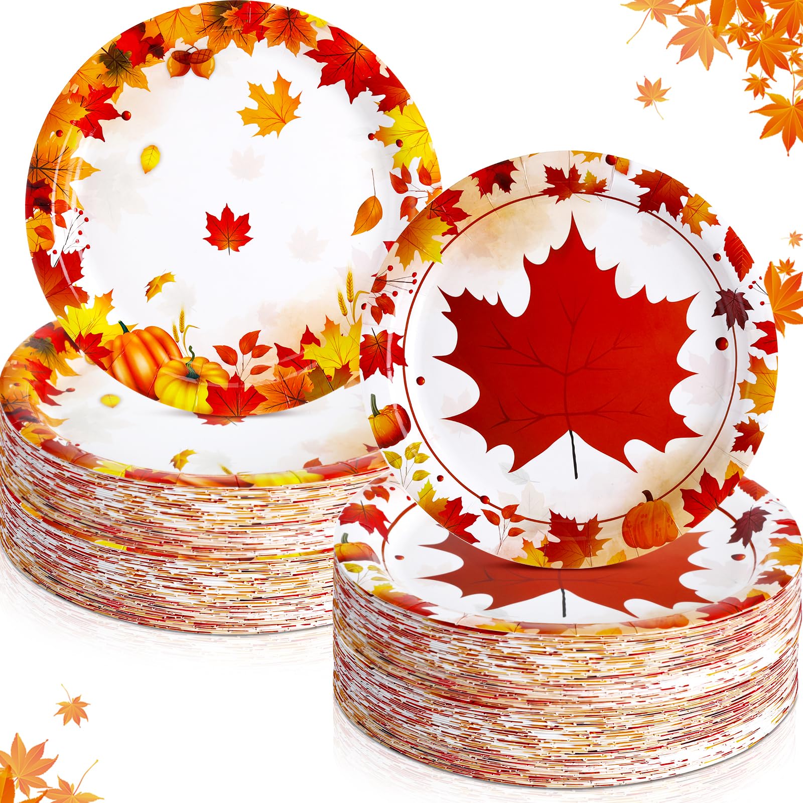 Uiifan 100 Pcs Thanksgiving Paper Plates 7 Inch Thanksgiving Dinnerware Sets Pumpkins Maple Leaves Dessert Paper Plates Thanksgiving Dishes Disposable Fall Plates for Thanksgiving Harvest Party Supply