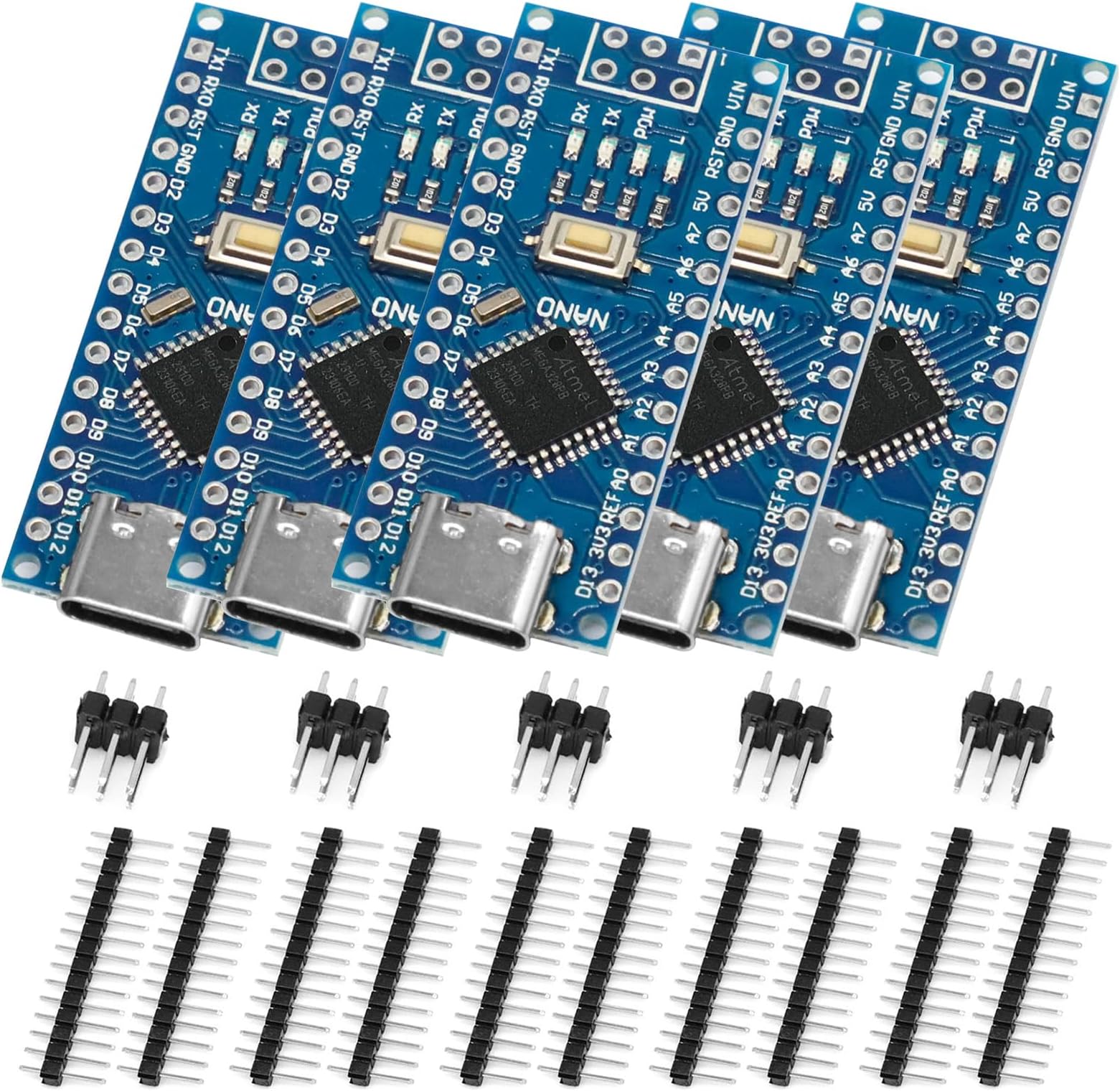 Nano V3 Module with Mega328 5 Pieces Nano Module Chip CH340 Type-C Connector 5V 16M Microcontroller Compatible Arduino