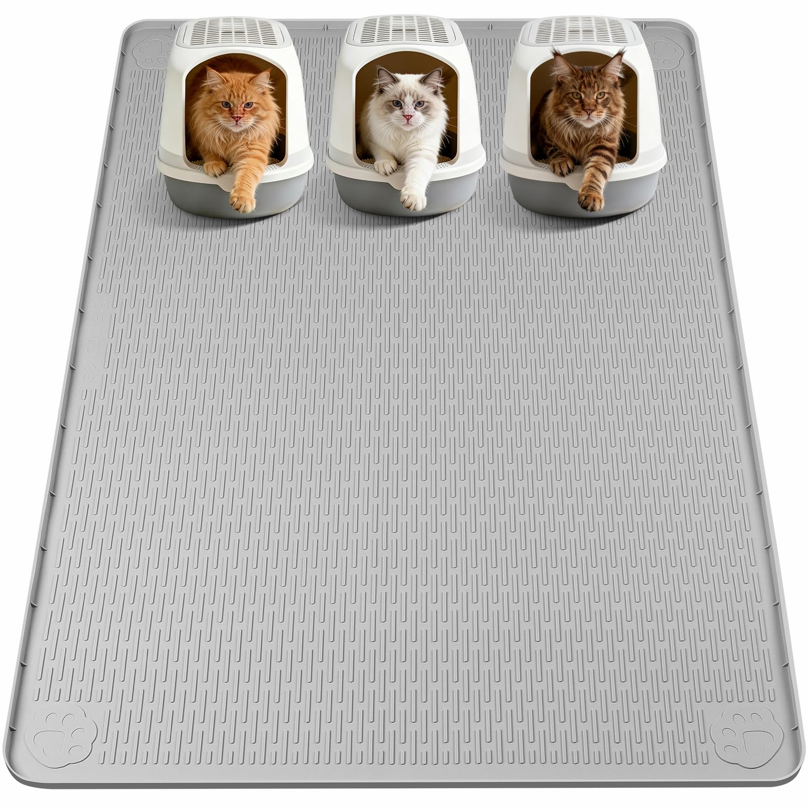 Bartuke Cat Litter Mat, Extra Large 70" x 45" Silicone Mat Litter Trapping Mat for Scatter Control, Soft on Kitty Paws, Easy to Clean (Light Grey) — image 1