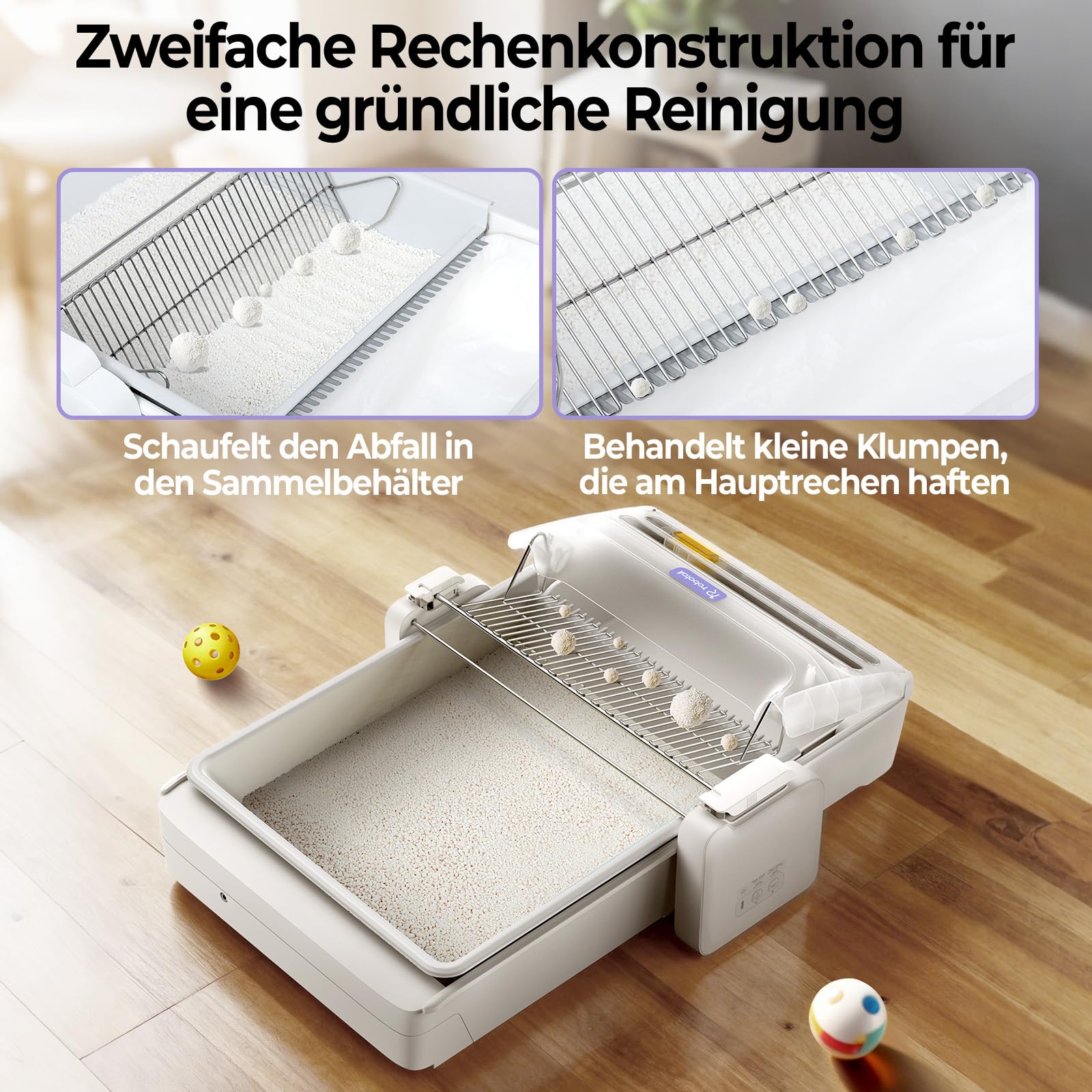 Selbstreinigende Katzentoilette Katzenklo Selbstreinigend Offen, Extra Große Platz Automatisches Elektrisches Katzenklo mit Geruchskontrolle, APP-Steuerung, Anti-Klemm-Design, mit 1 Beutel Streu
