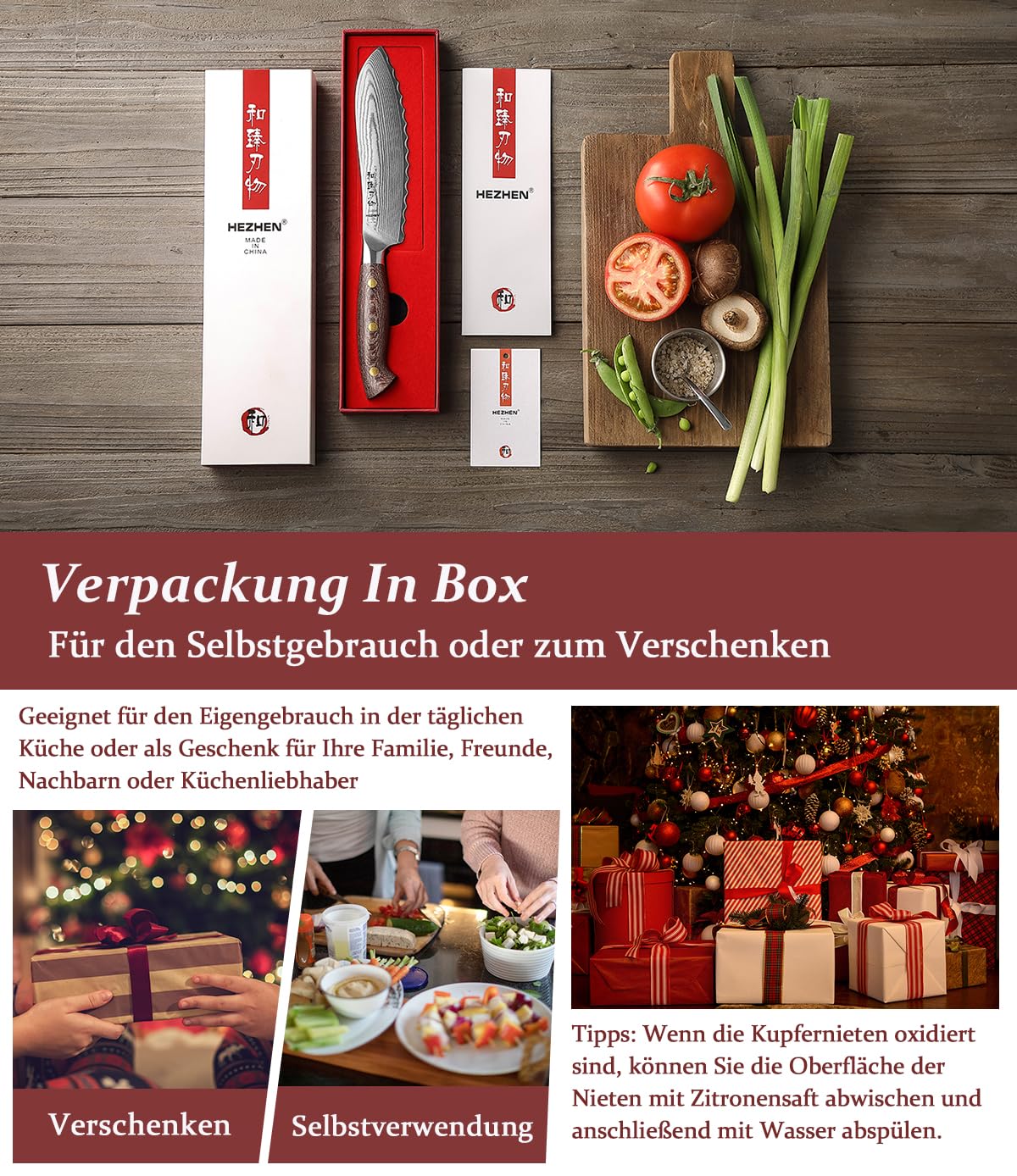 HEZHEN Profi Tomatenmesser Damast, Wellenschliff Hartstahl Auberginenmesser, Scharfe Klinge Brotzeitmesser, Frühstücksmesser Full Tang Micarta Griff